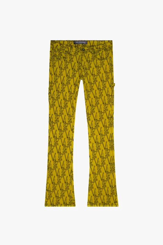 "V-SCRAWL" STACKED FLARE JEAN BLACK YELLOW sold by valabasas