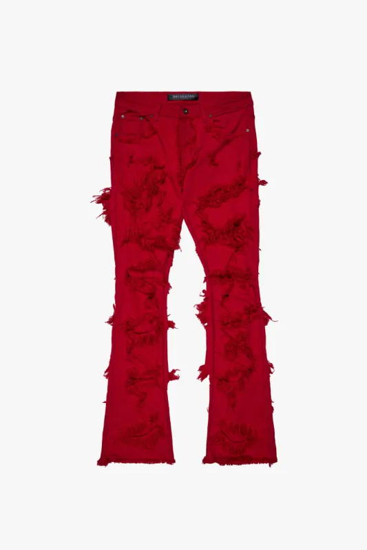 "RAVEL" STACKED FLARE JEAN RED sold by valabasas