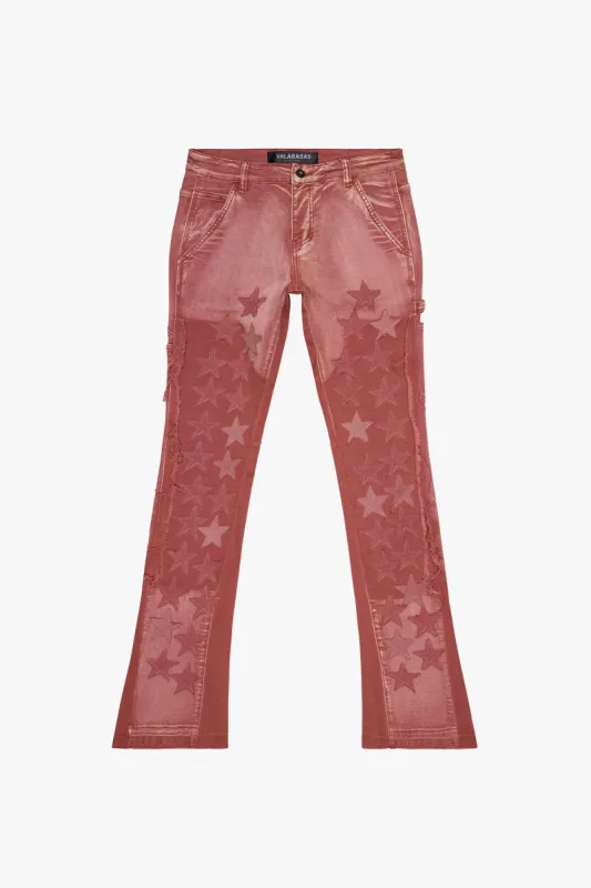 "V-STARS” SUNSET ORANGE STACKED FLARE JEAN sold by valabasas
