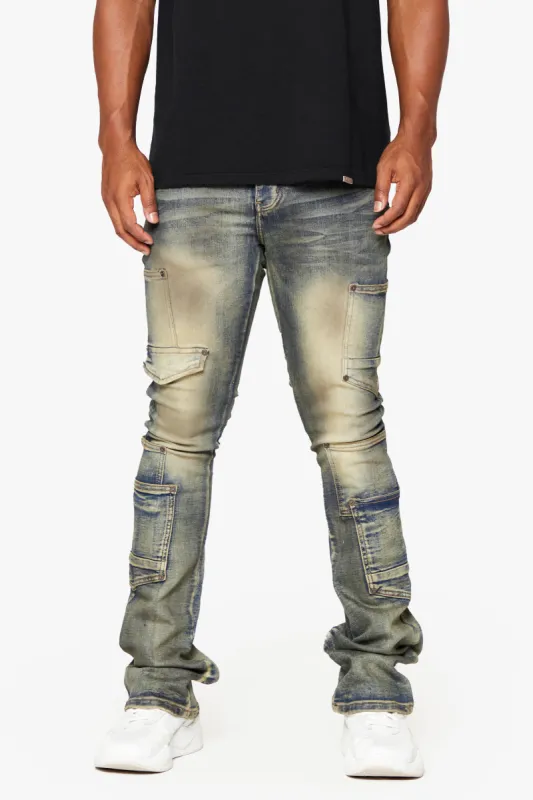 "POCROS" DIRTY VINTAGE WASH SUPER STACKED FLARE JEAN sold by valabasas