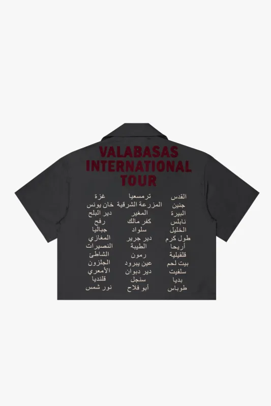 "TOUR" CROP BUTTON DOWN DARK GREEN/ GREY made by valabasas