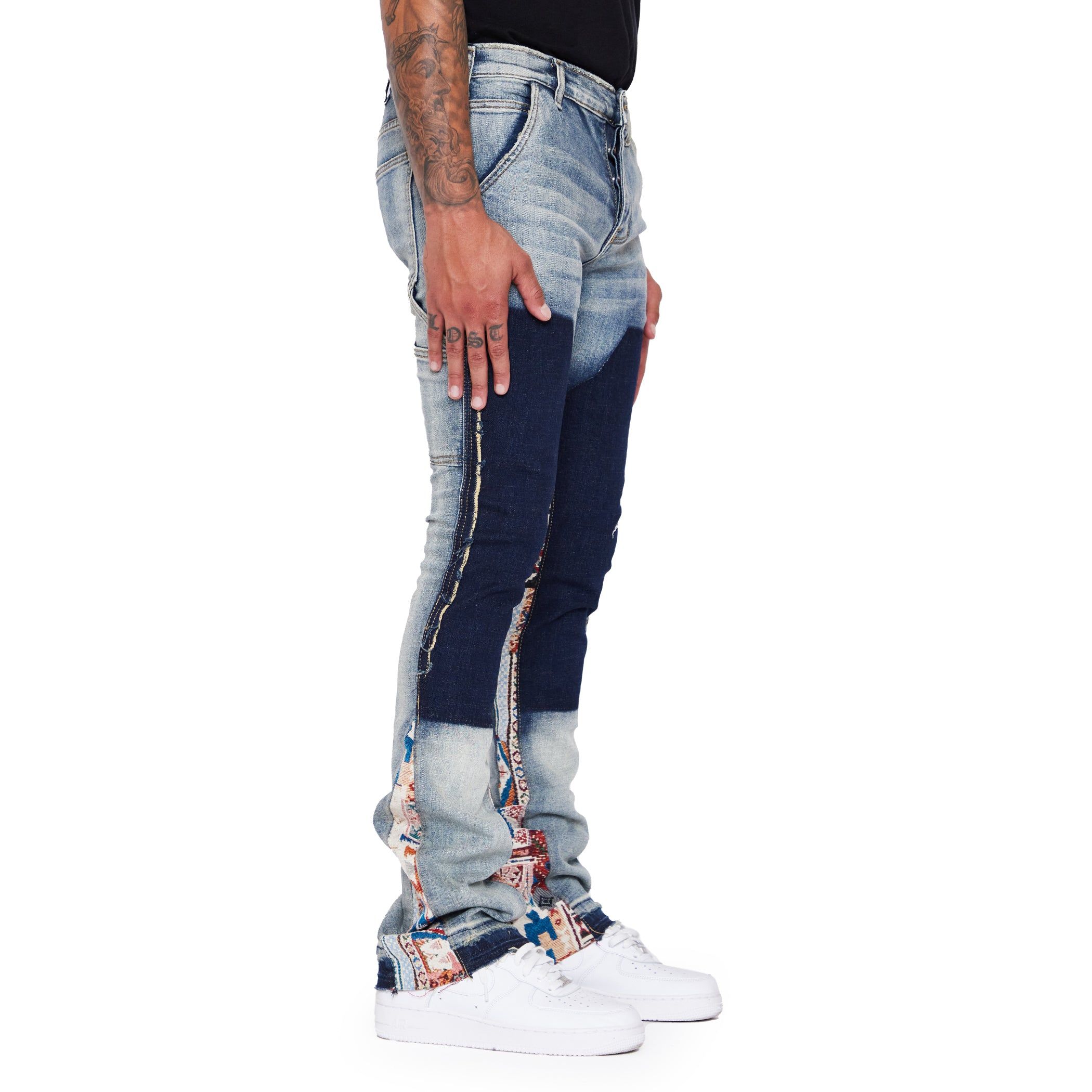 “ALPHA” LT.BLUE JACQUARD STACKED FLARE JEAN sold by valabasas product image thumbnail 3