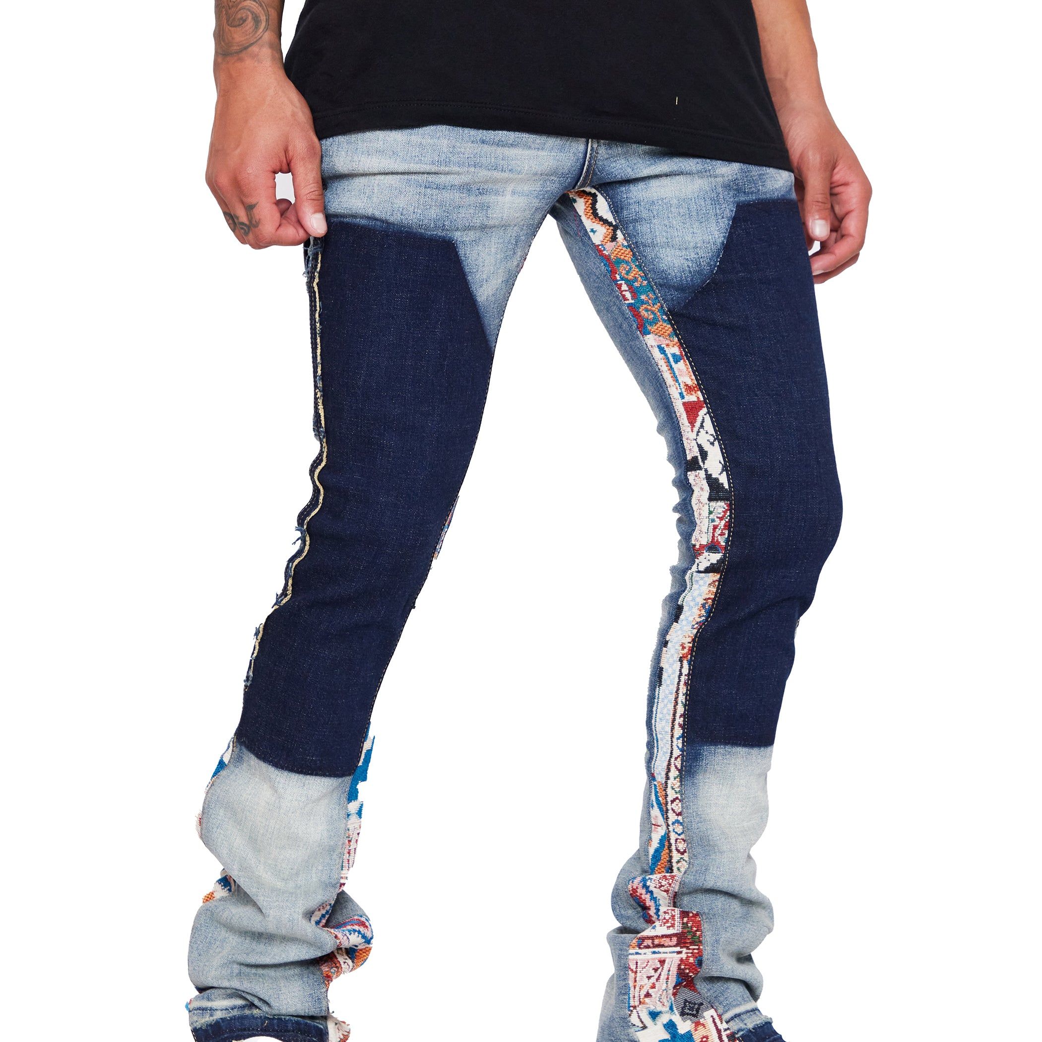 “ALPHA” LT.BLUE JACQUARD STACKED FLARE JEAN sold by valabasas product image thumbnail 4