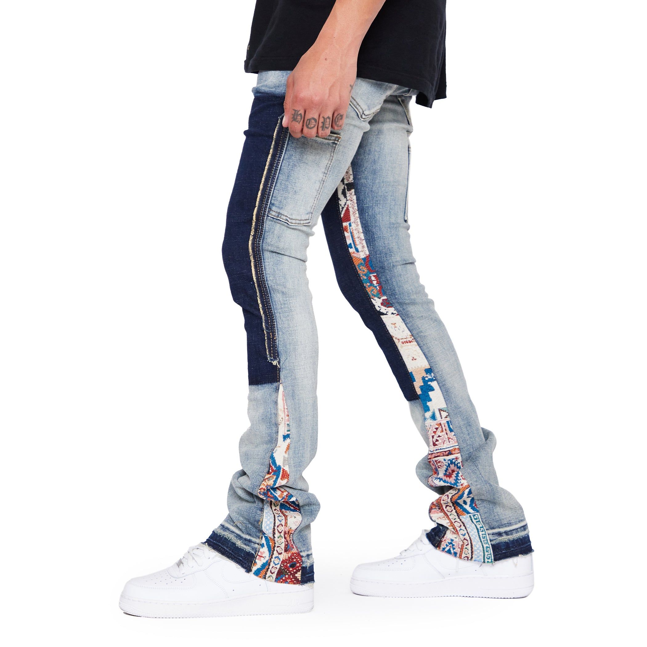 “ALPHA” LT.BLUE JACQUARD STACKED FLARE JEAN sold by valabasas product image thumbnail 2