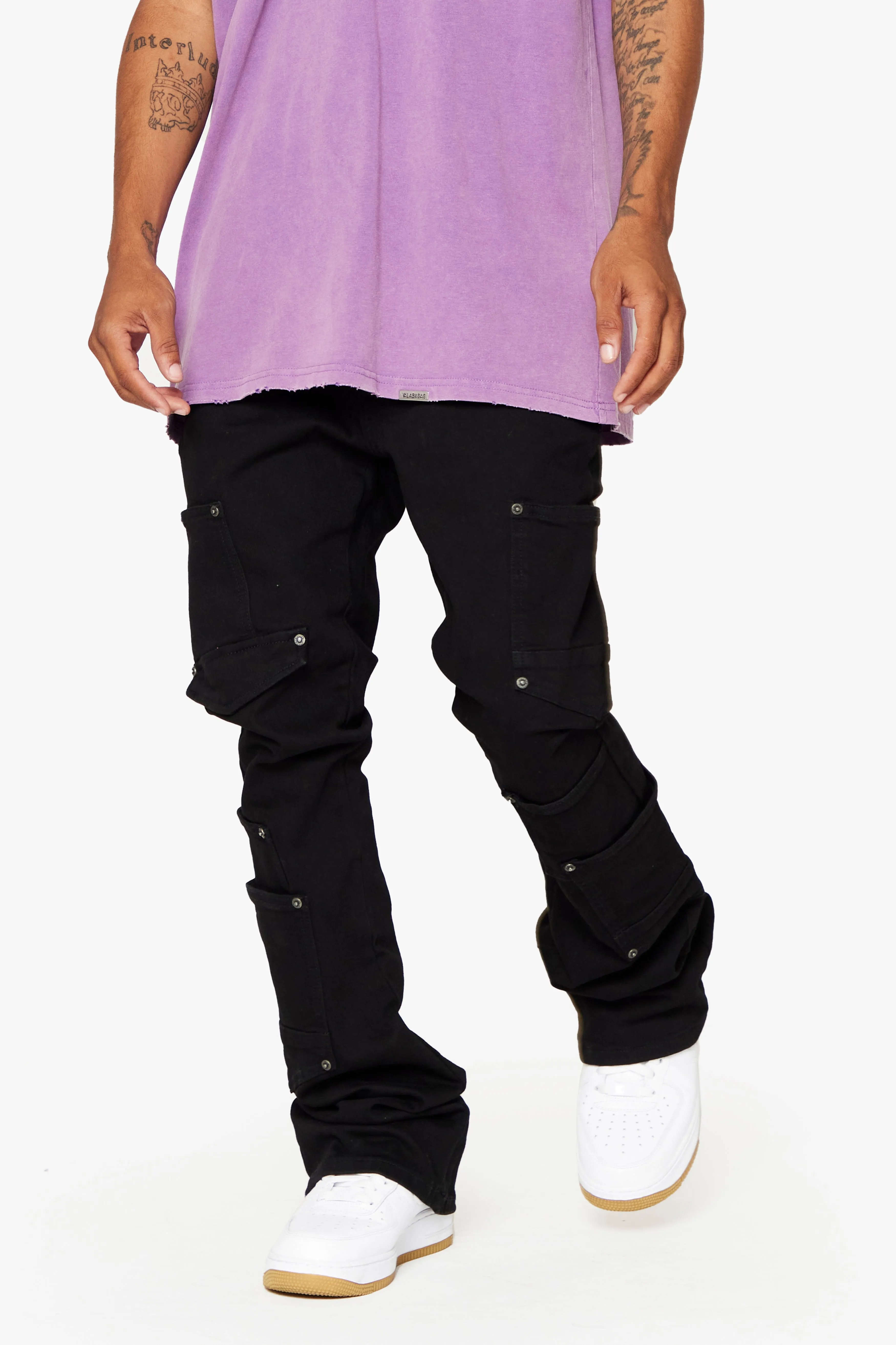 "POCROS" BLACK STACKED FLARE JEAN sold by valabasas product image thumbnail 3