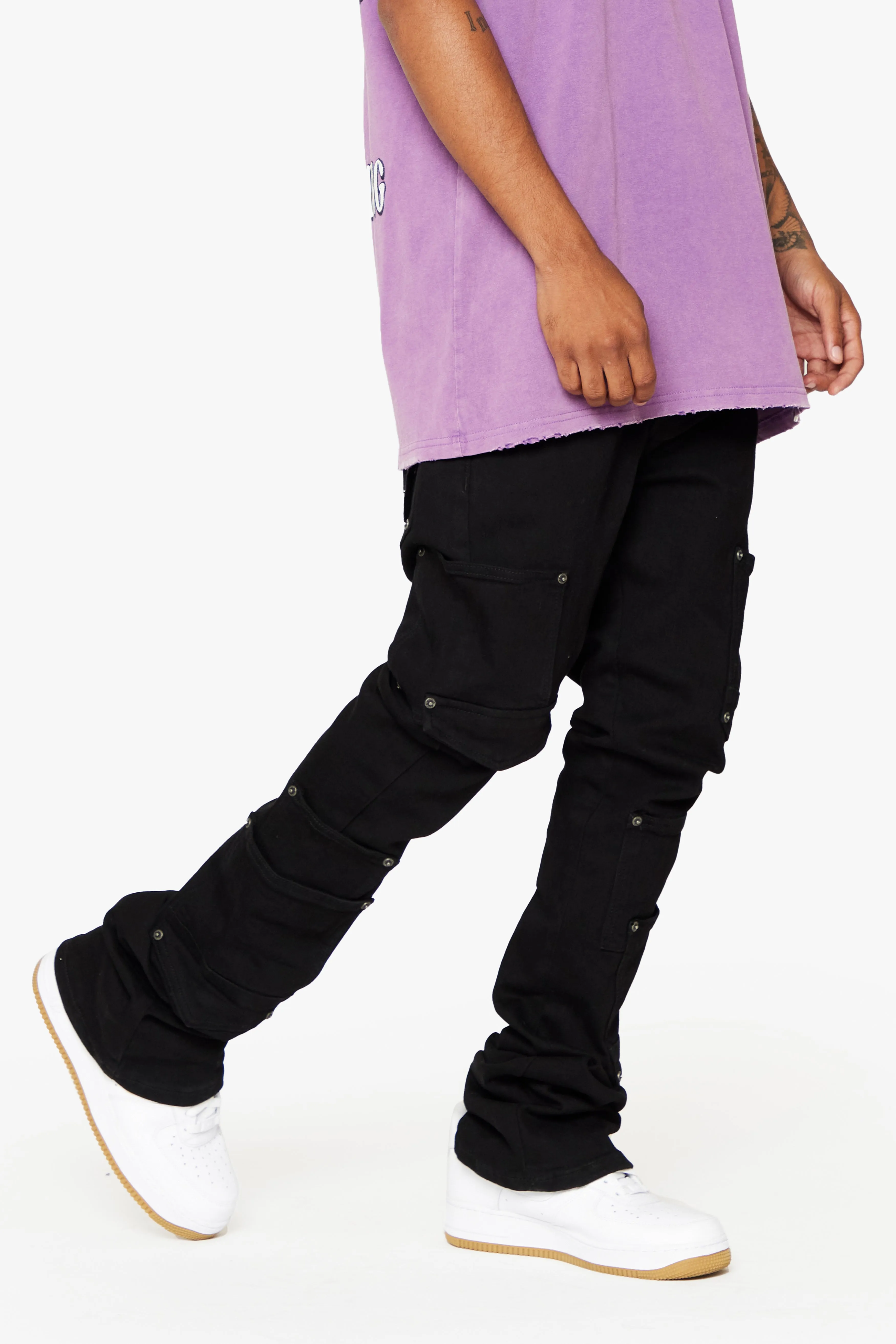 "POCROS" BLACK STACKED FLARE JEAN sold by valabasas product image thumbnail 4