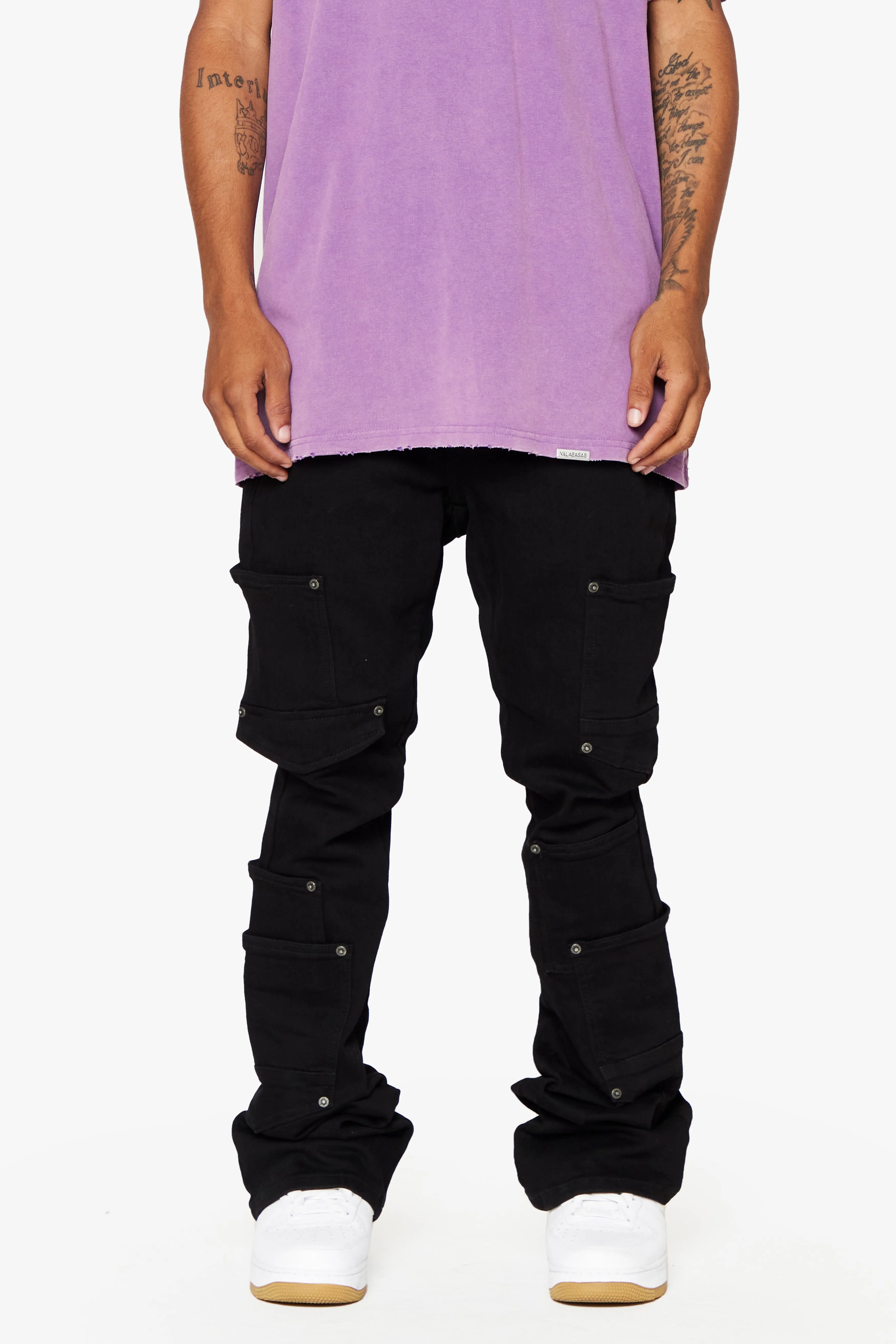 "POCROS" BLACK STACKED FLARE JEAN sold by valabasas