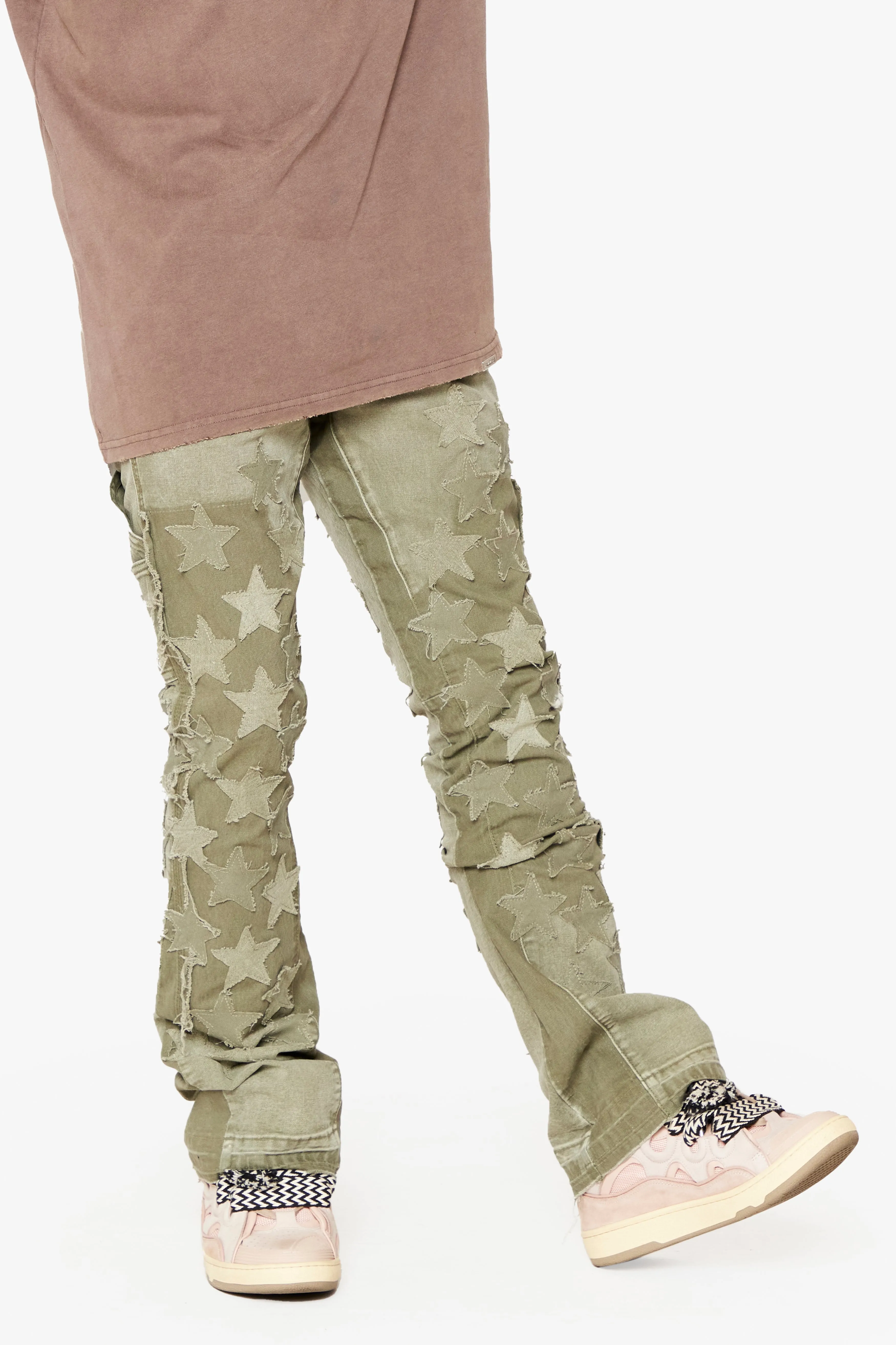 "V-STARS” STACKED FLARE JEAN OLIVE GREEN sold by valabasas product image thumbnail 4