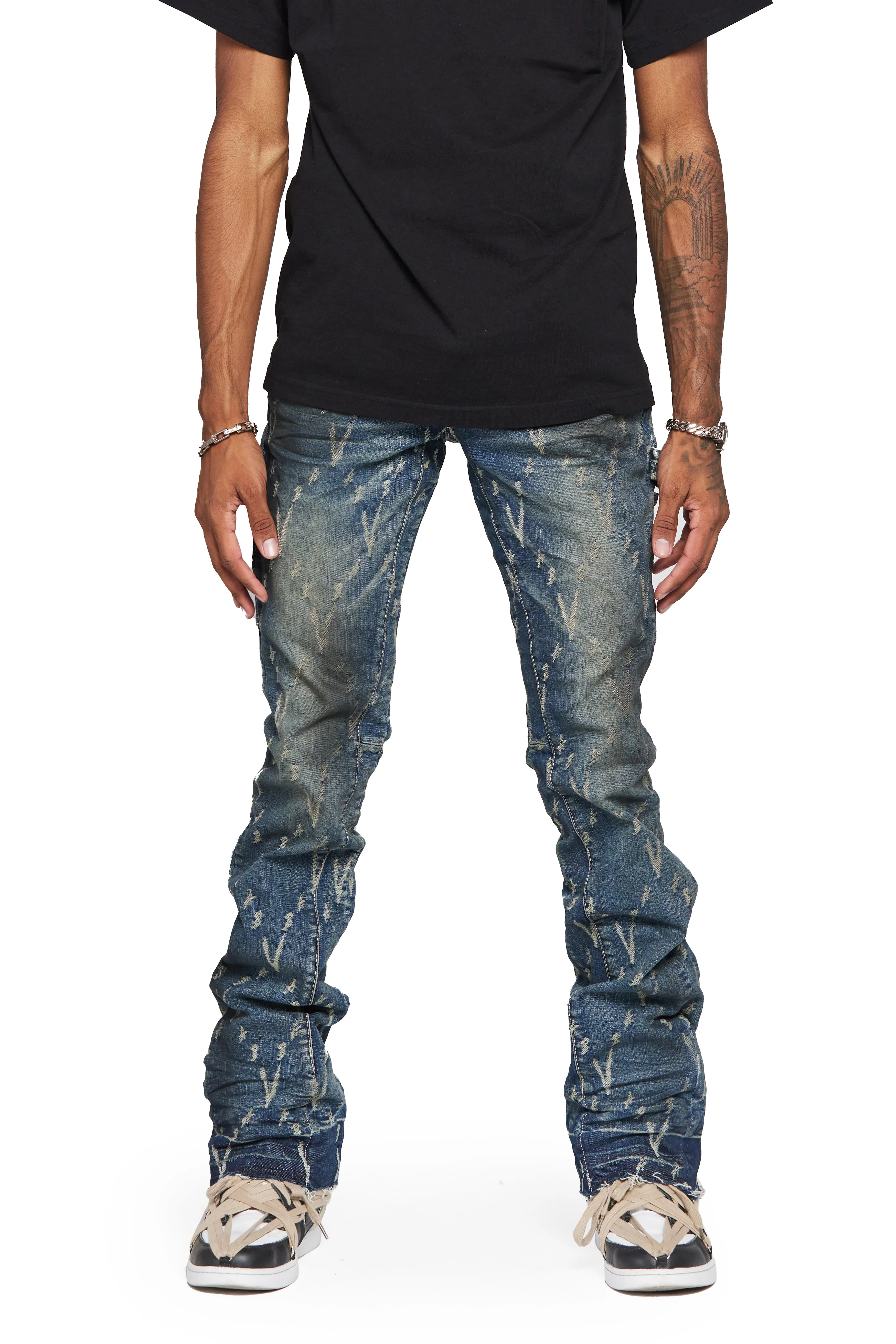 “VLOVE” DARK DIRTY WASH STACKED FLARE JEAN sold by valabasas product image thumbnail 2