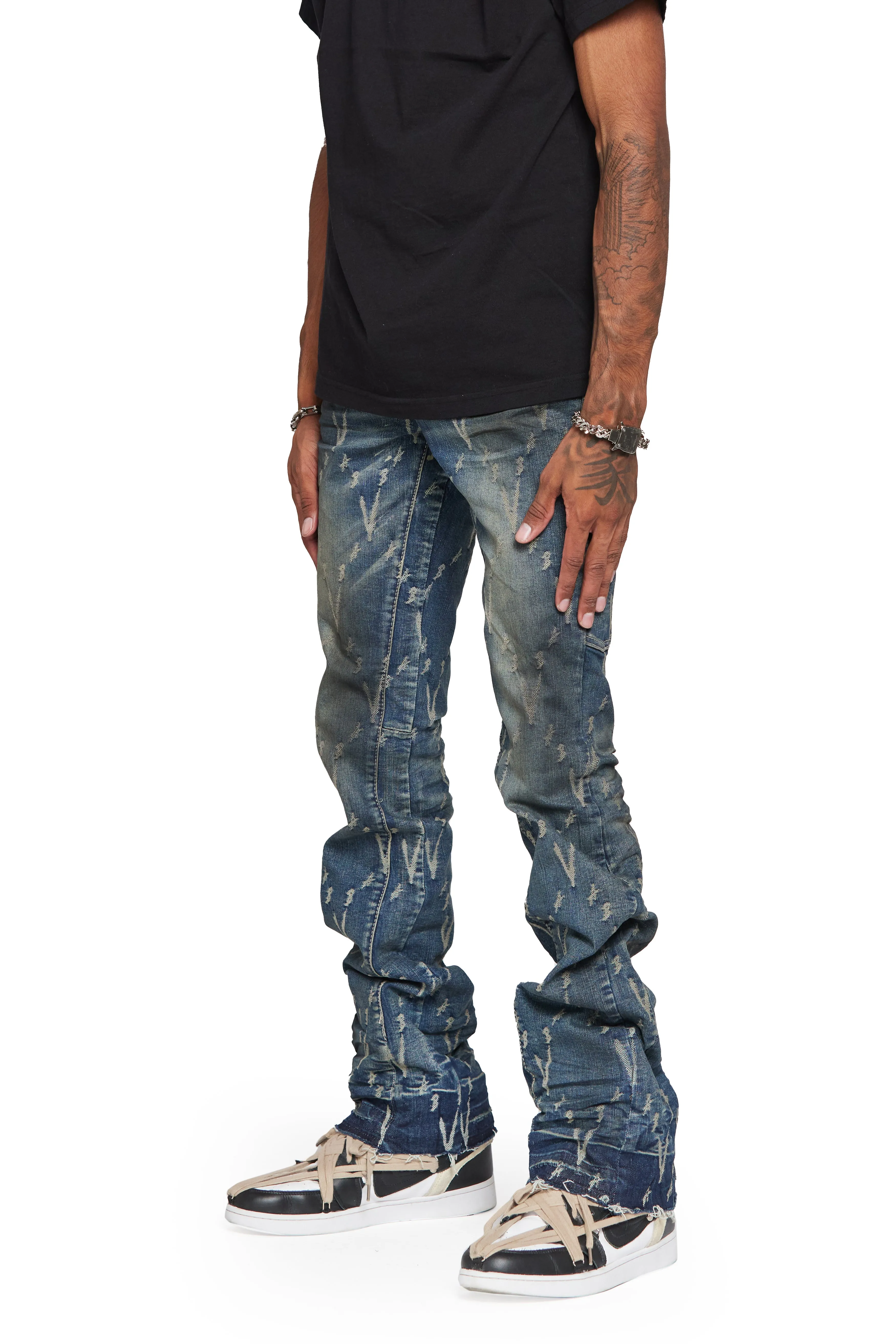 “VLOVE” DARK DIRTY WASH STACKED FLARE JEAN sold by valabasas product image thumbnail 4