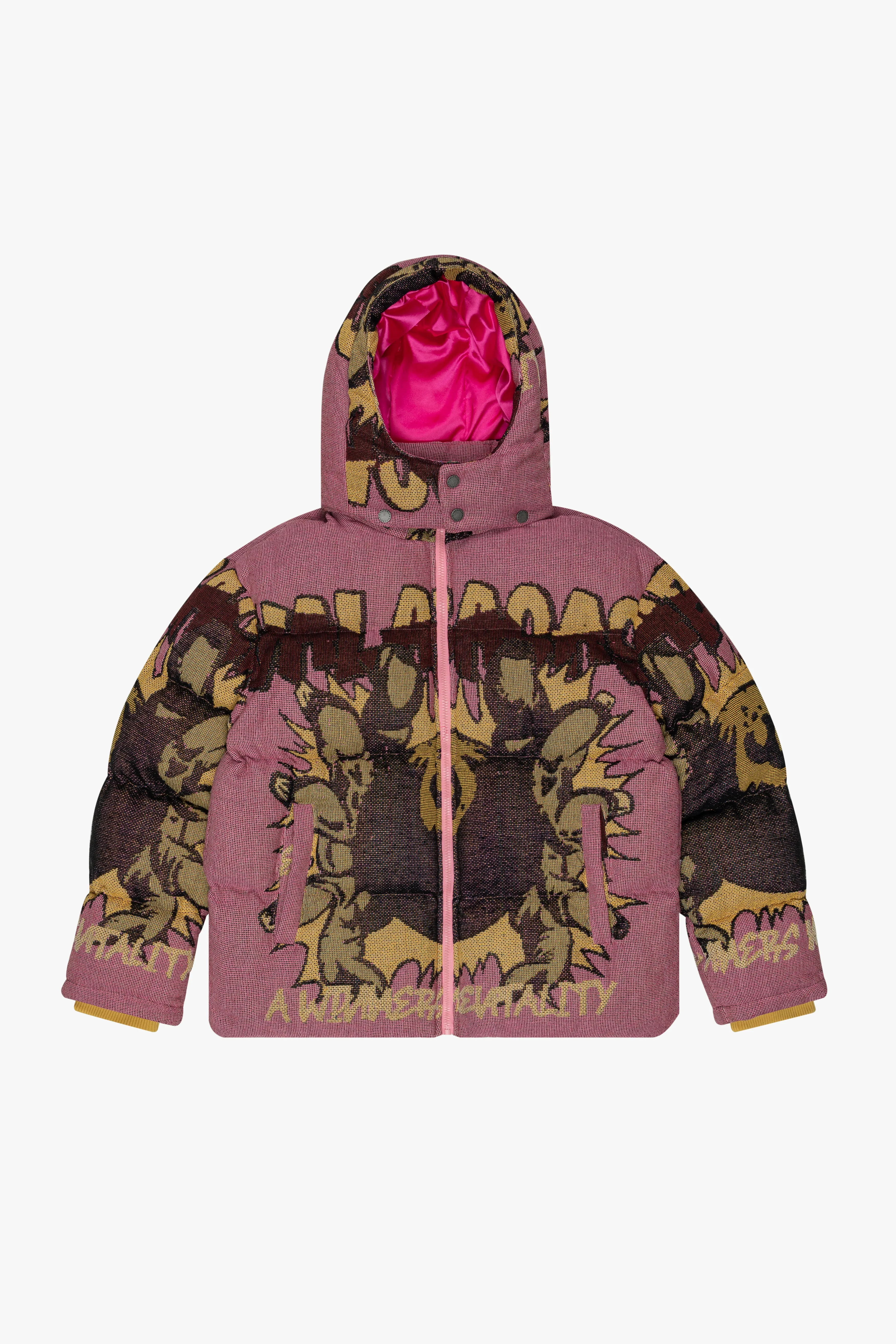 "WINNERS MENTALITY" PINK TAPESTRY PUFFER JACKET sold by valabasas