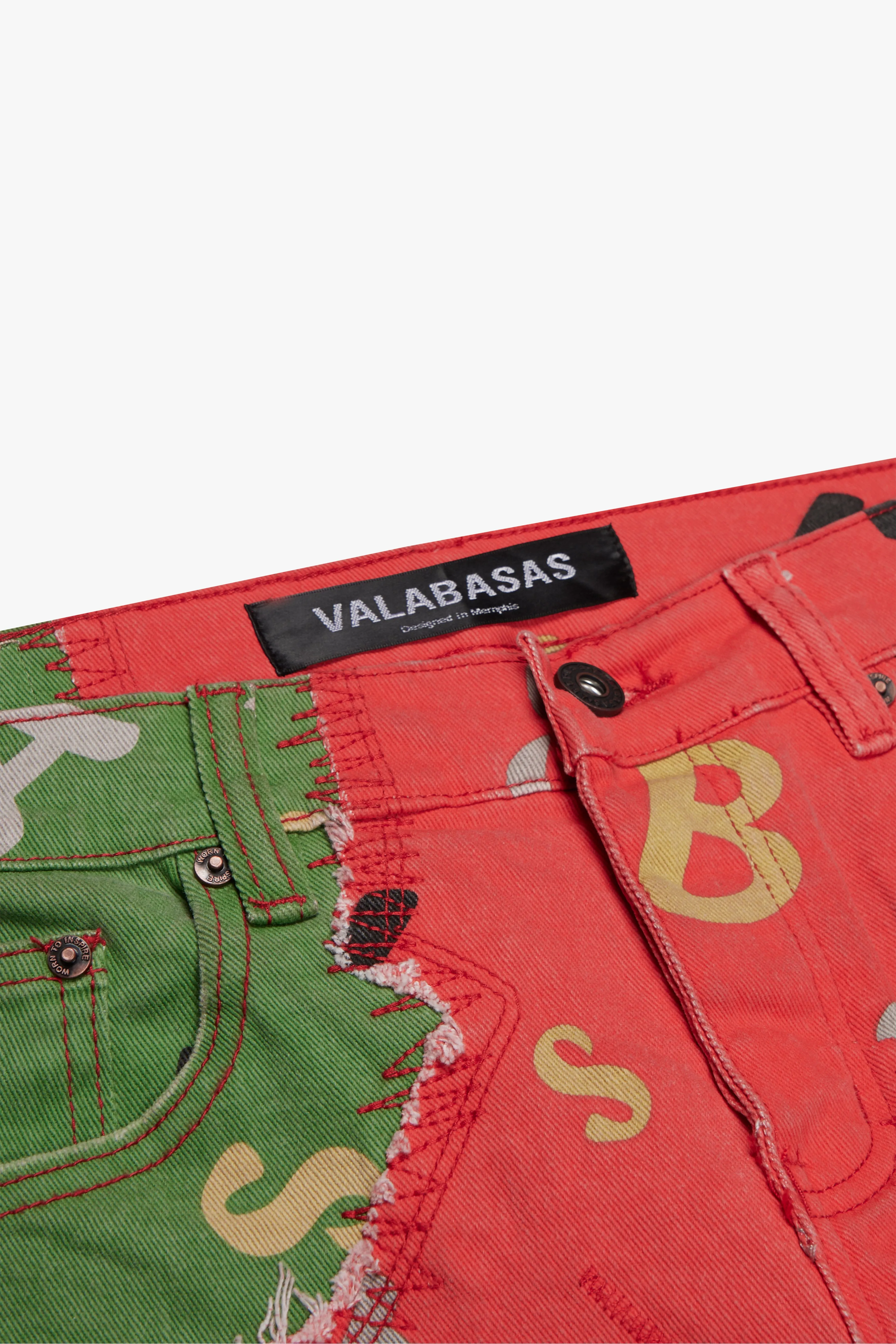 "DISTRACTED" STACKED FLARE JEAN LIME-RED sold by valabasas product image thumbnail 2