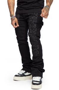 “AZURITE" BLACK STACKED FLARE JEAN sold by valabasas