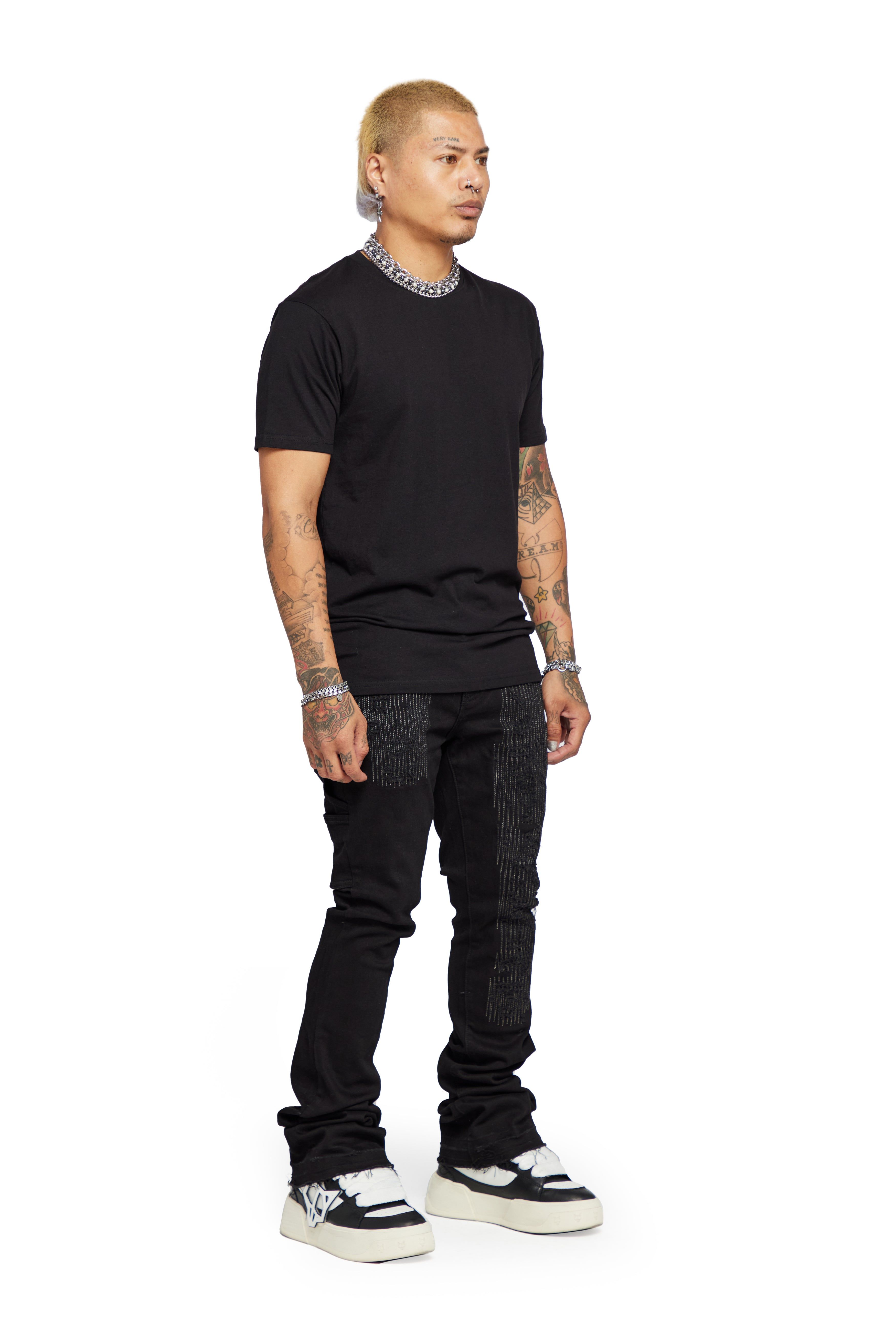 “AZURITE" BLACK STACKED FLARE JEAN sold by valabasas product image thumbnail 5