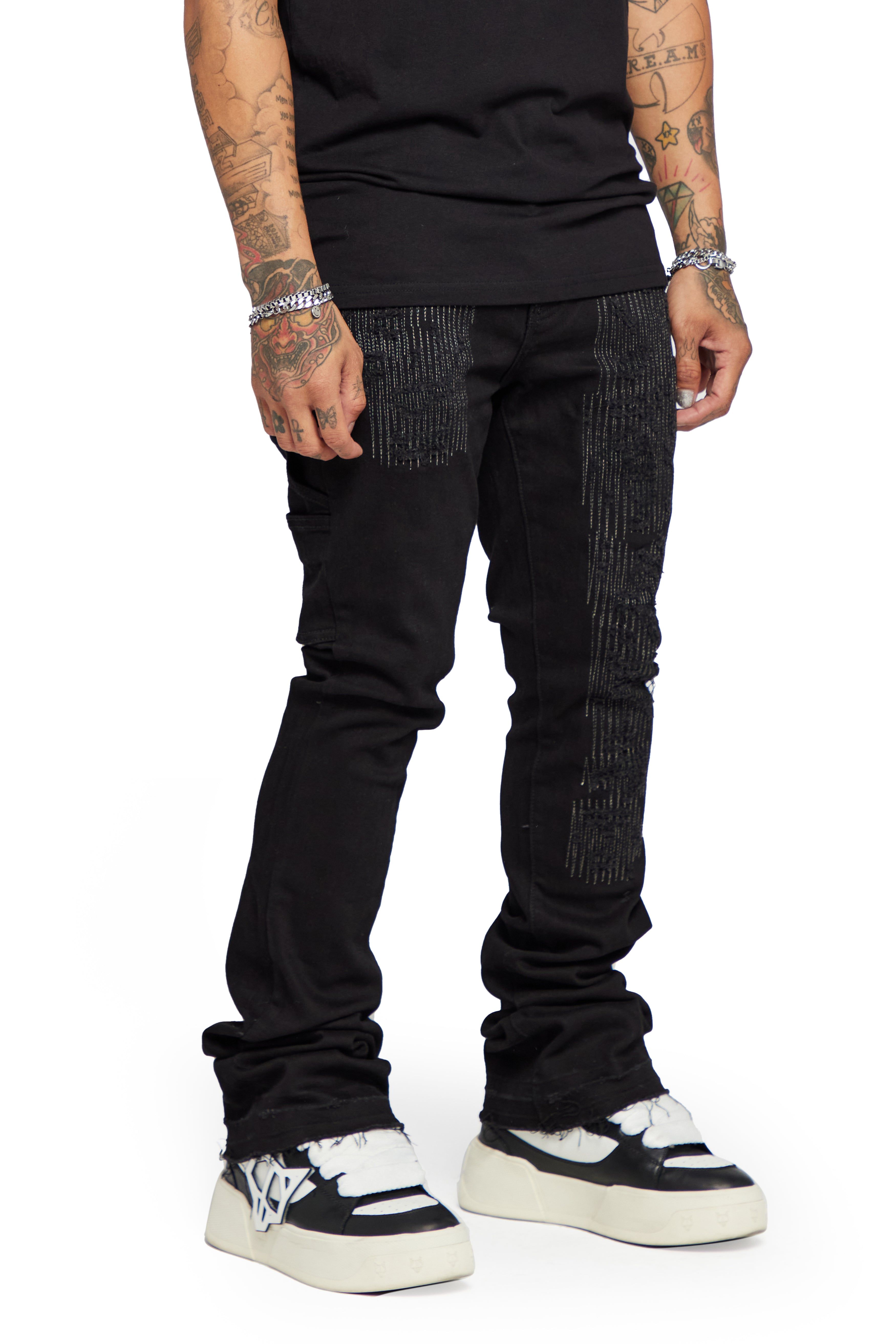 “AZURITE" BLACK STACKED FLARE JEAN sold by valabasas product image thumbnail 9
