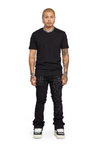 “AZURITE" BLACK STACKED FLARE JEAN sold by valabasas
