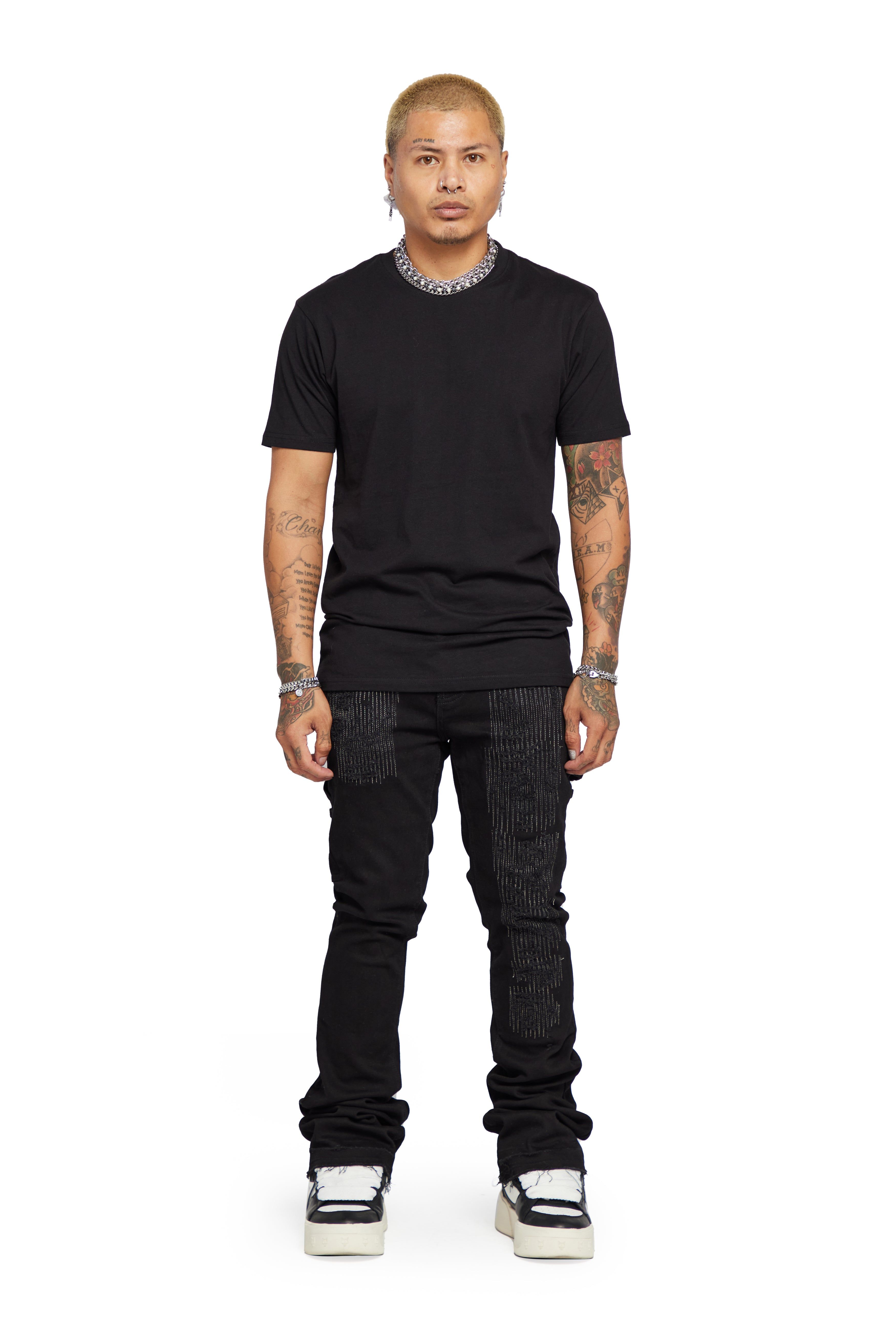 “AZURITE" BLACK STACKED FLARE JEAN sold by valabasas product image thumbnail 7