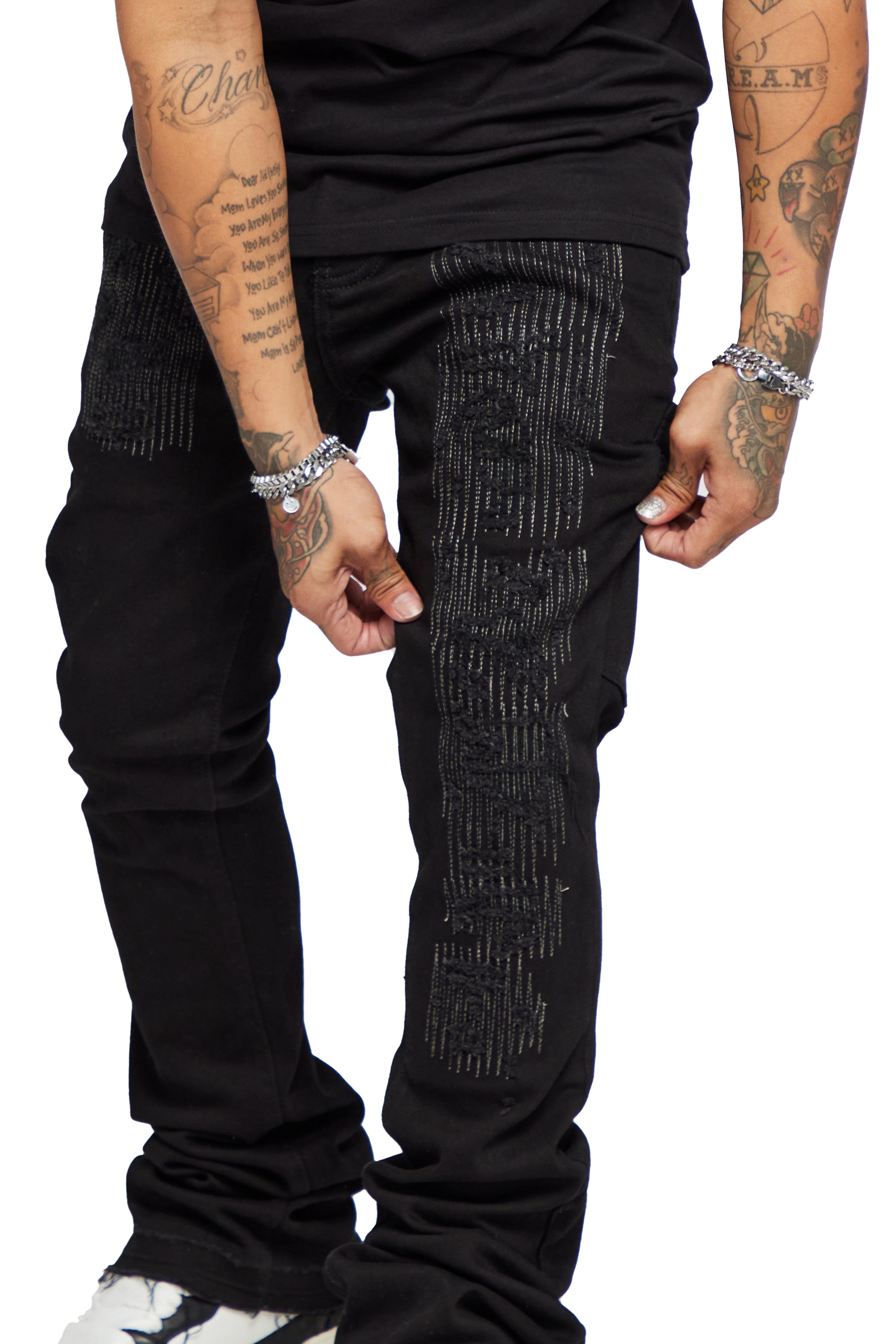 “AZURITE" BLACK STACKED FLARE JEAN sold by valabasas product image thumbnail 3