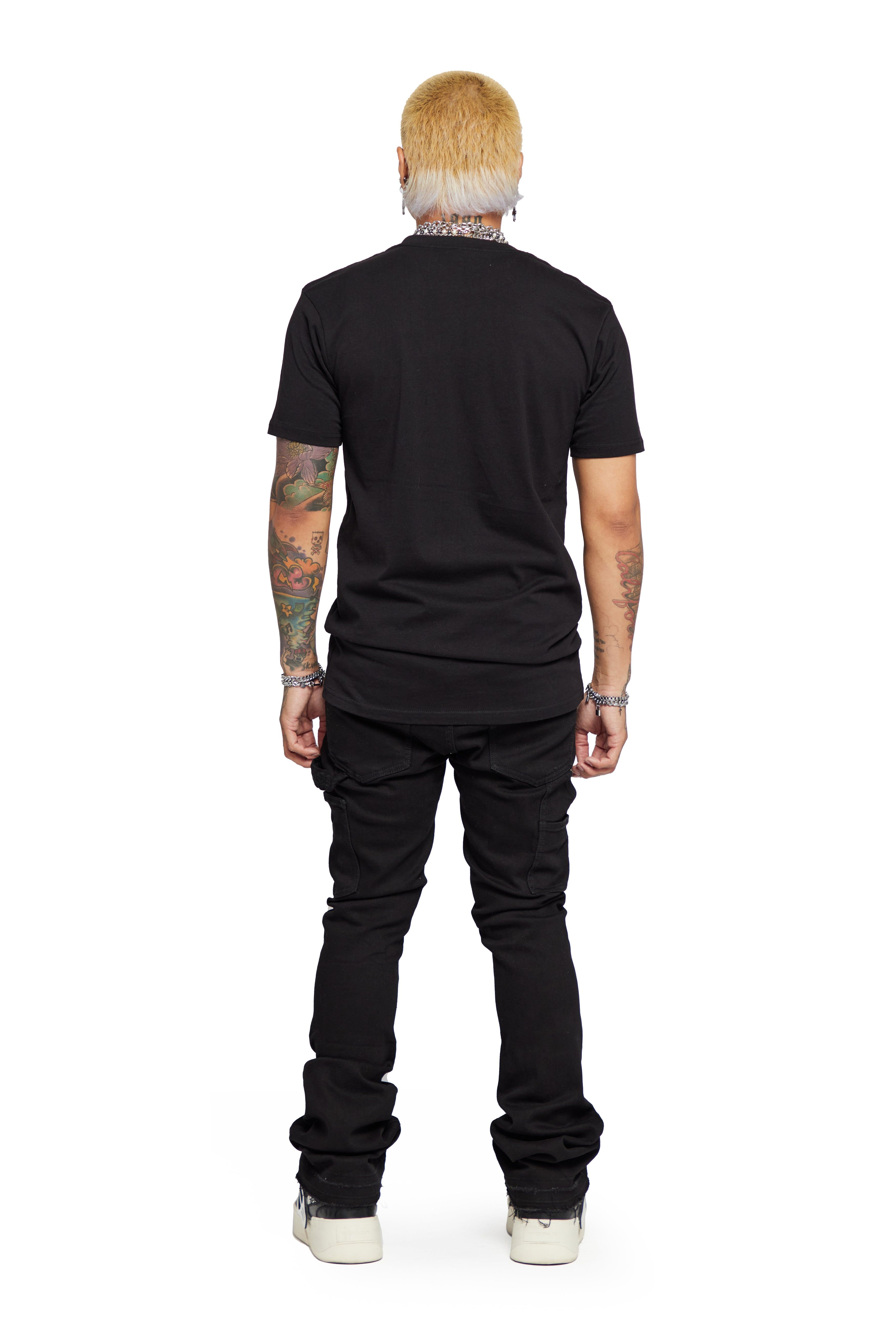 “AZURITE" BLACK STACKED FLARE JEAN sold by valabasas product image thumbnail 4