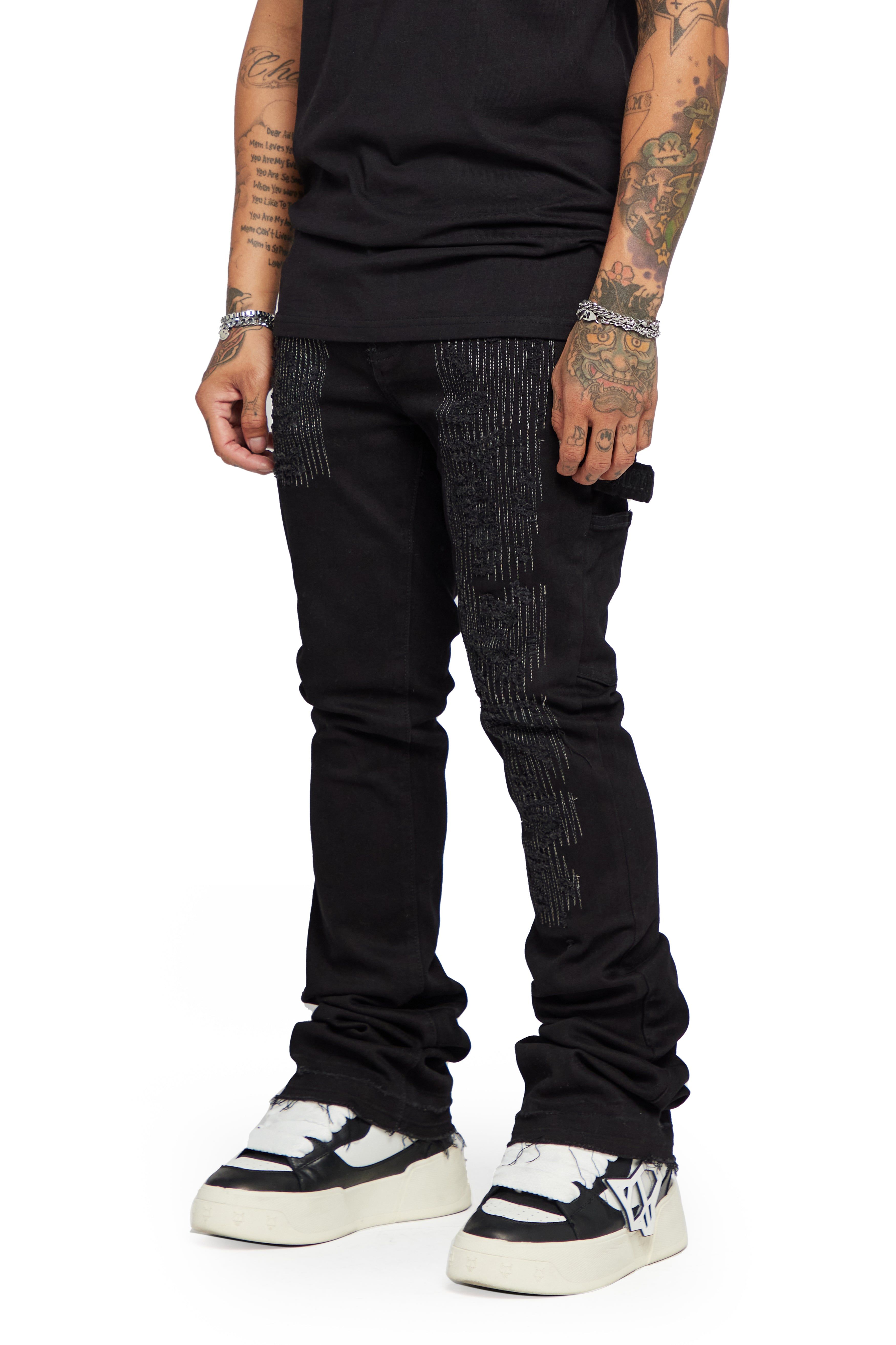 “AZURITE" BLACK STACKED FLARE JEAN sold by valabasas product image thumbnail 10