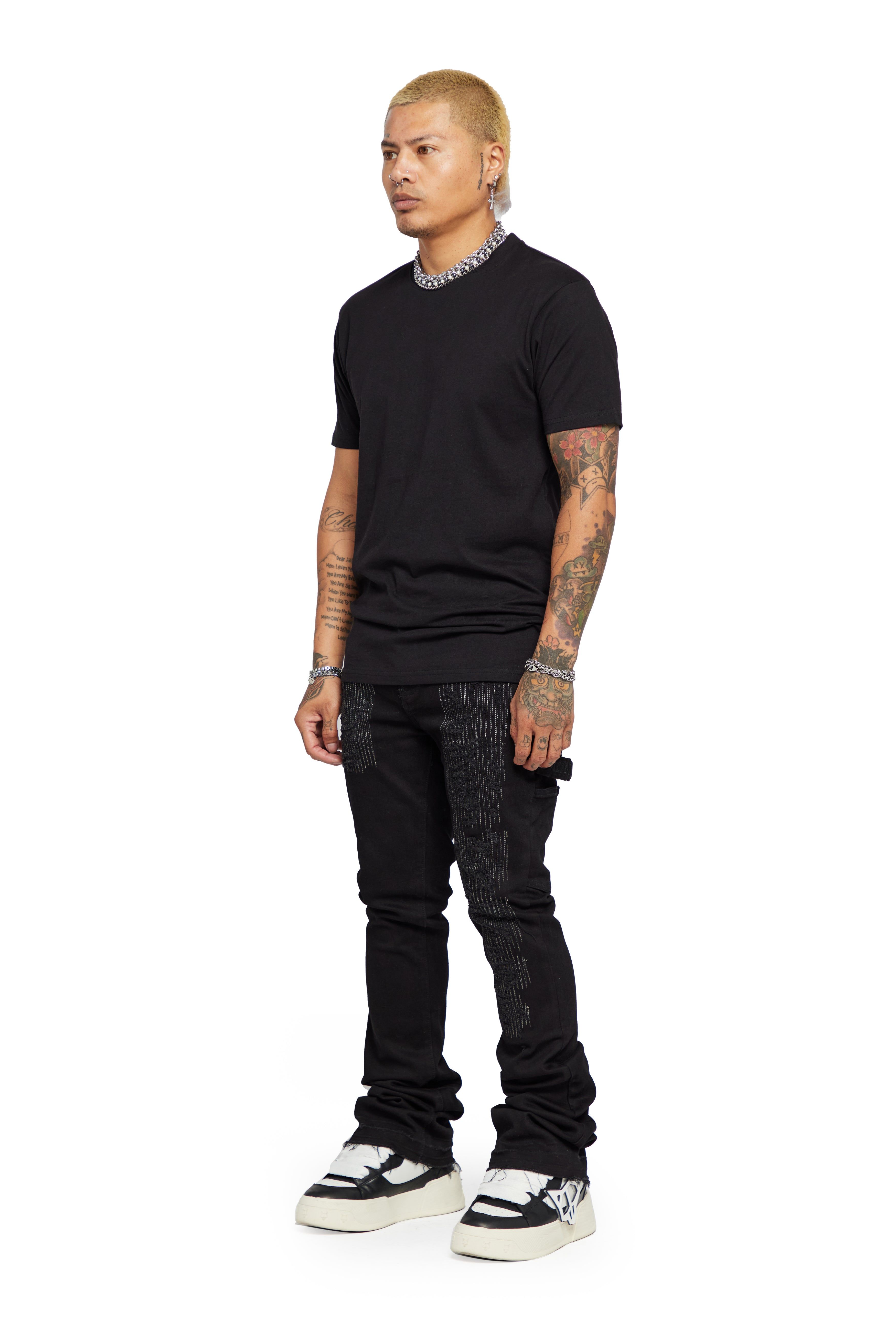 “AZURITE" BLACK STACKED FLARE JEAN sold by valabasas product image thumbnail 6