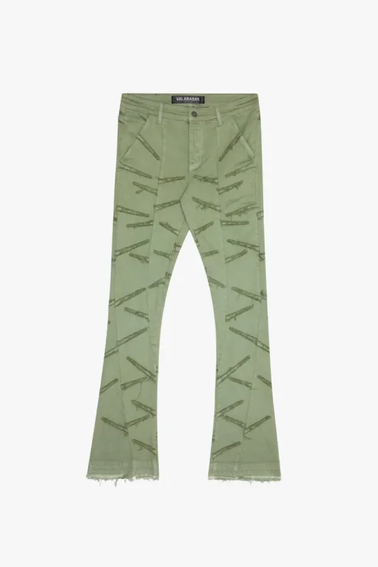 "SABER" STACKED FLARED JEAN SEA BLUE made by valabasas