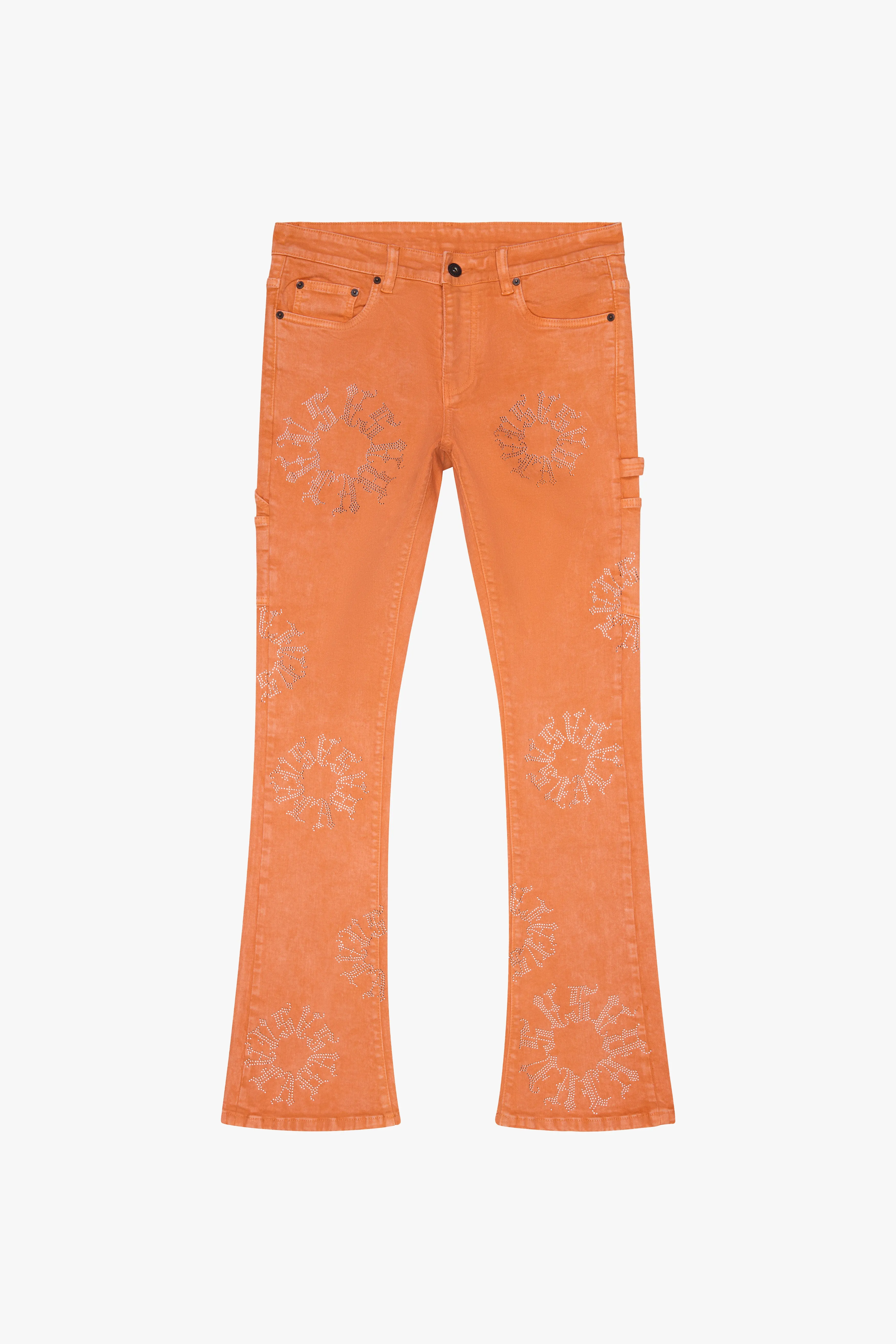 "RINGER” ORANGE STACKED FLARE JEAN sold by valabasas