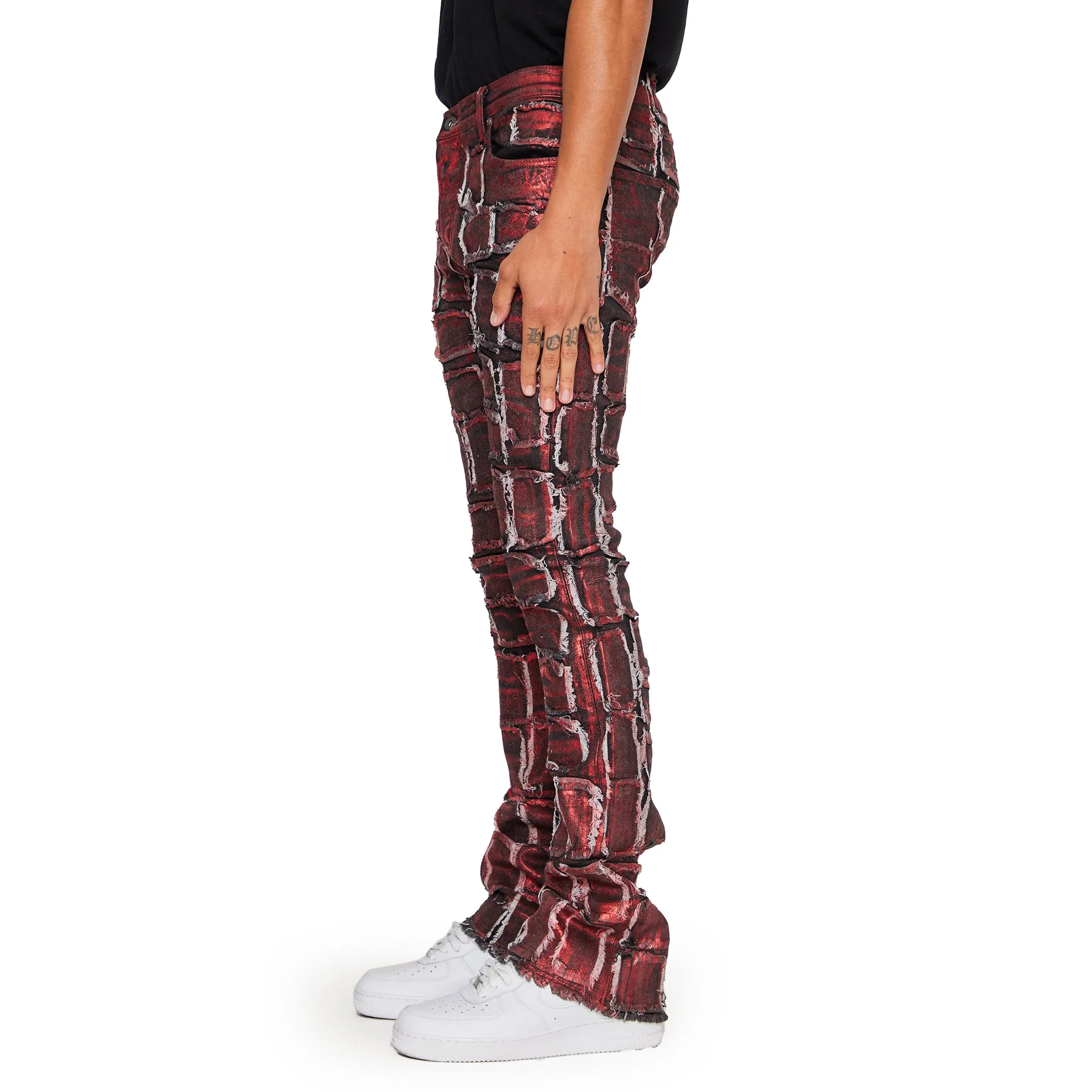 “4444” RED WAXED STACKED FLARE JEAN sold by valabasas product image thumbnail 5