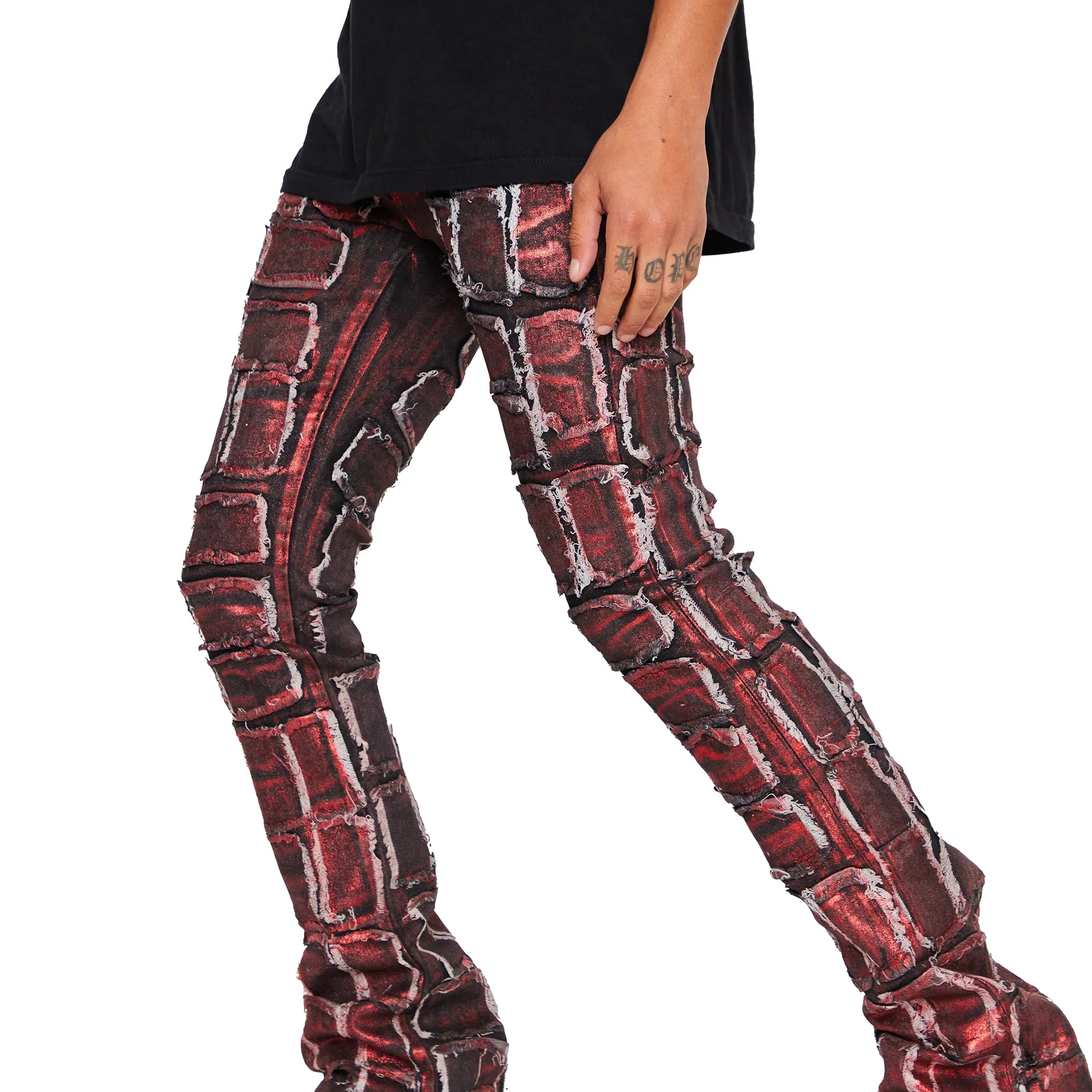 “4444” RED WAXED STACKED FLARE JEAN sold by valabasas product image thumbnail 2