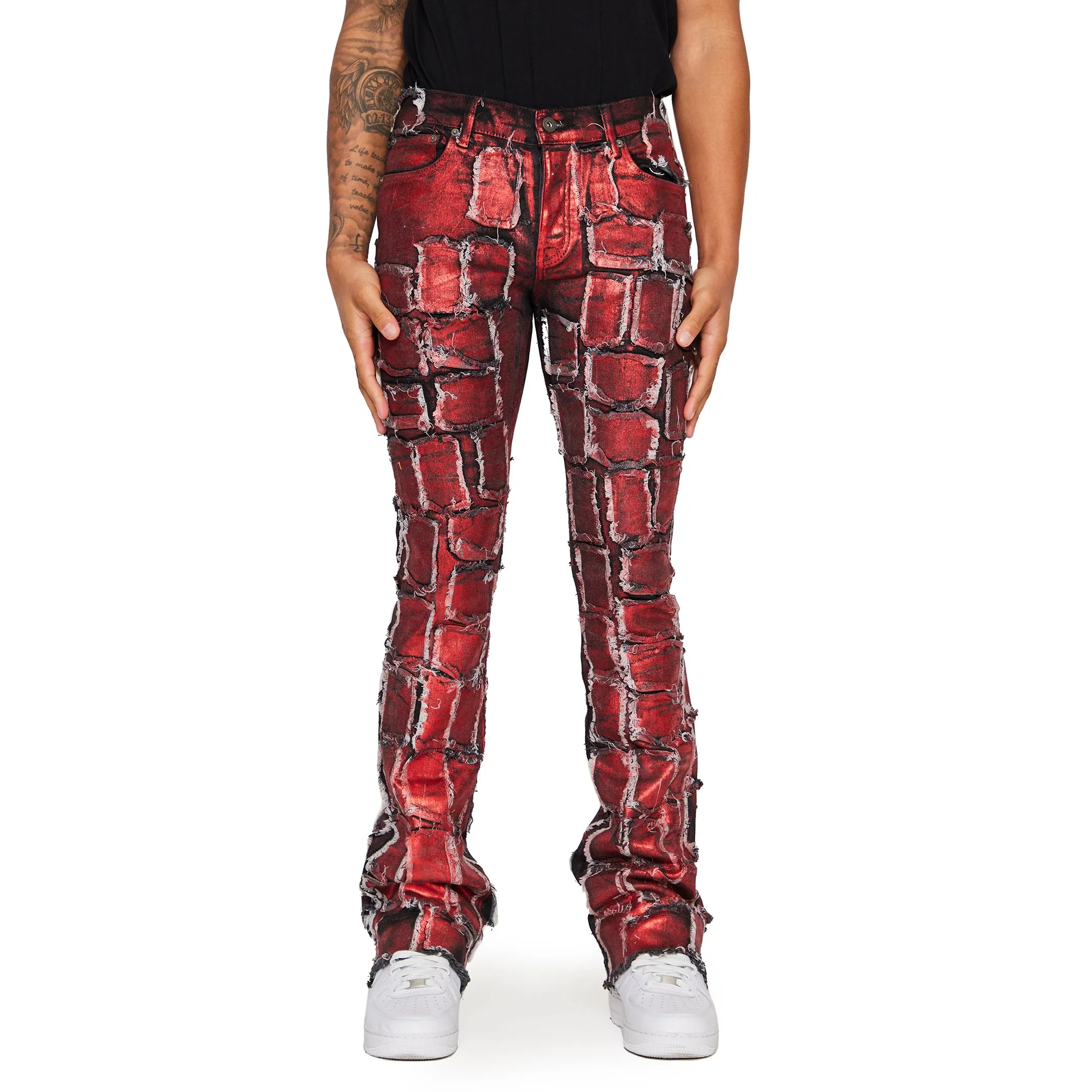 “4444” RED WAXED STACKED FLARE JEAN sold by valabasas