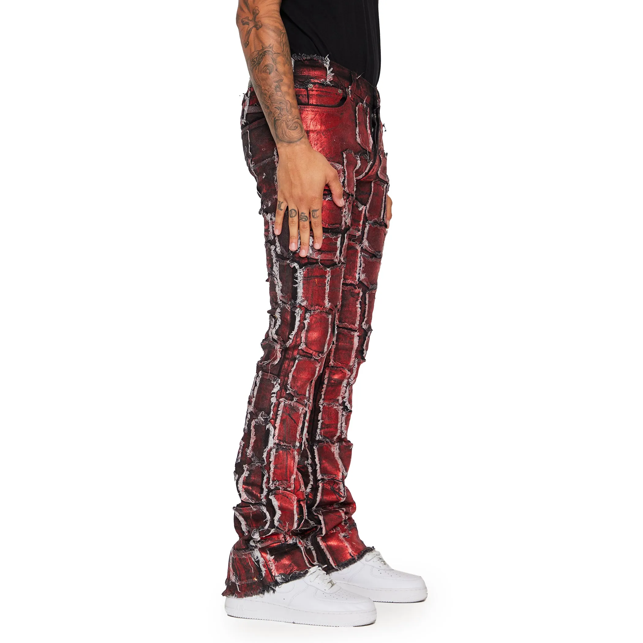 “4444” RED WAXED STACKED FLARE JEAN sold by valabasas product image thumbnail 3