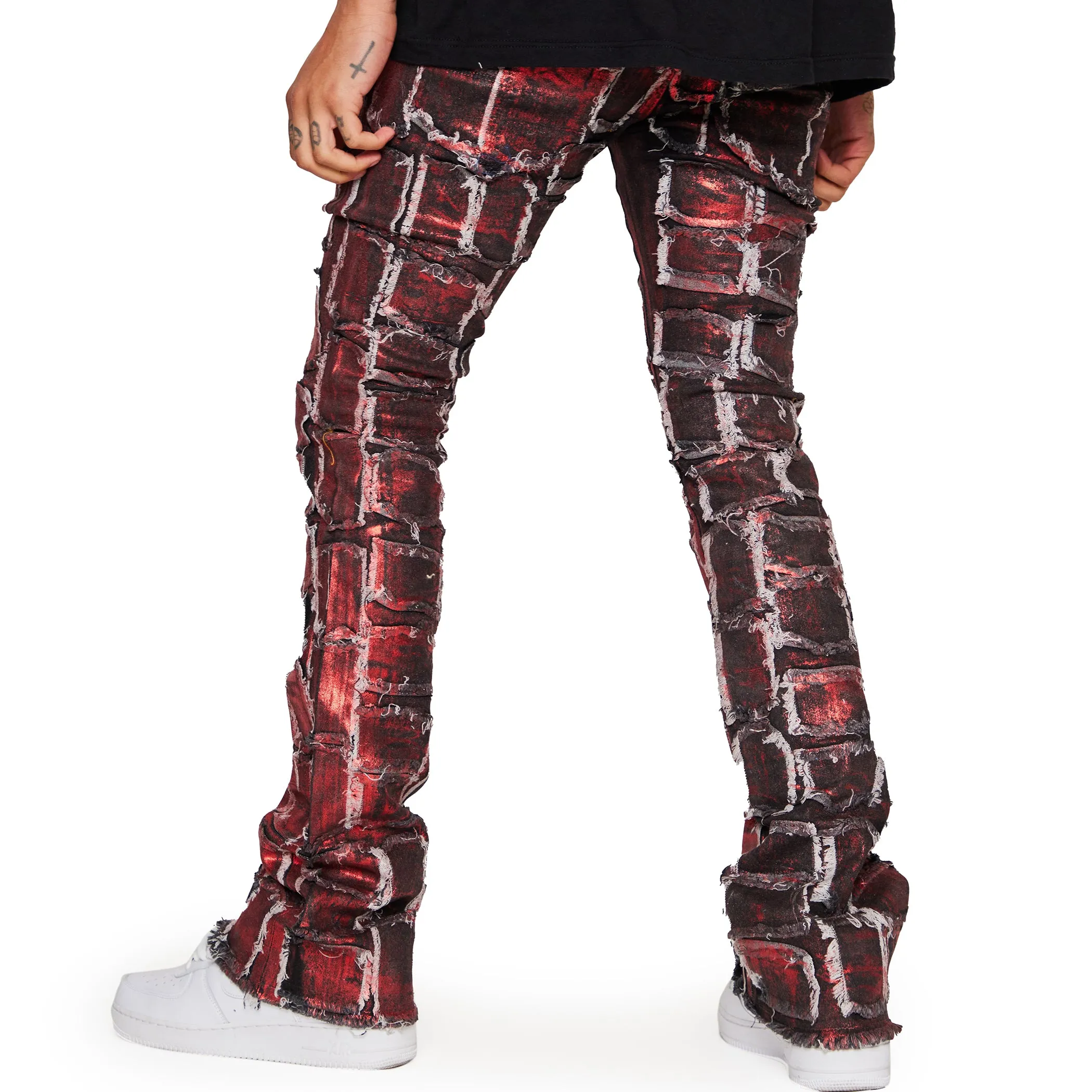 “4444” RED WAXED STACKED FLARE JEAN sold by valabasas product image thumbnail 4