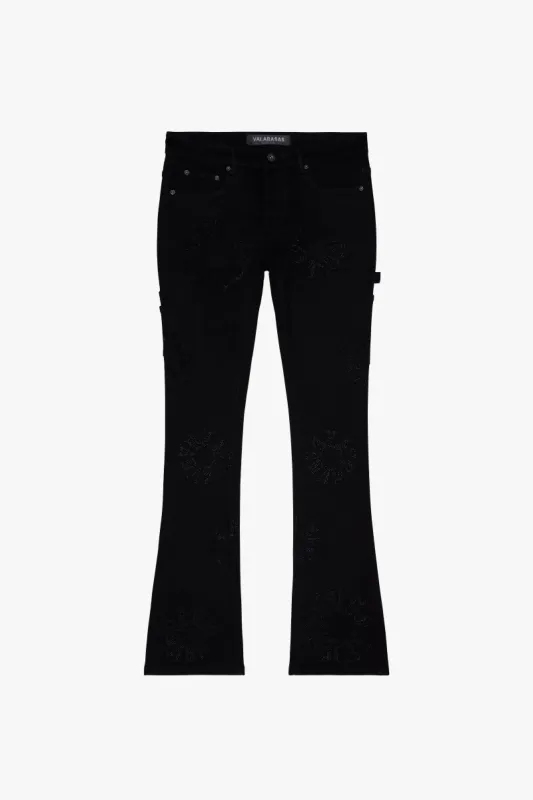 "RINGER” BLACK STACKED FLARE JEAN sold by valabasas