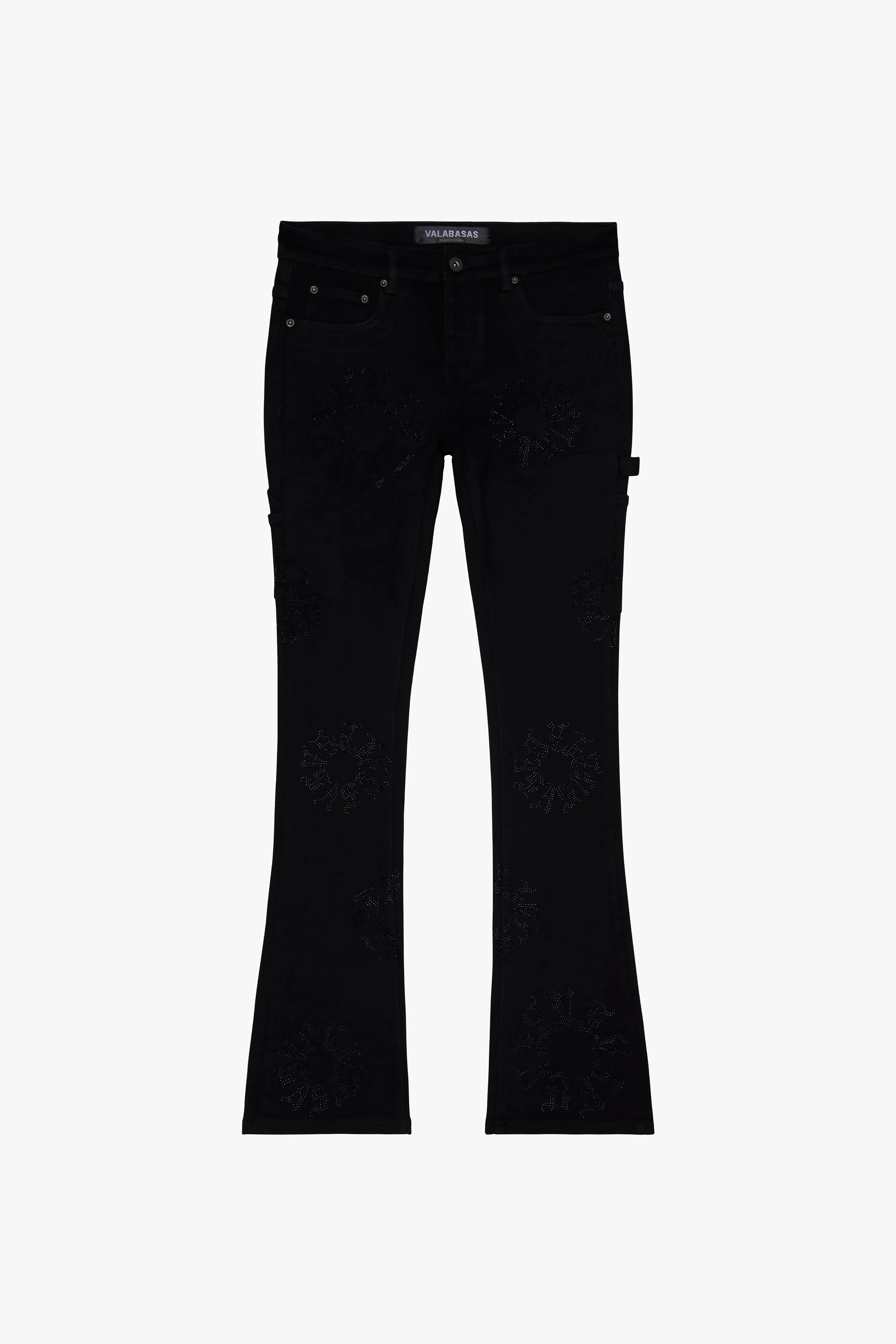 "RINGER” BLACK STACKED FLARE JEAN sold by valabasas