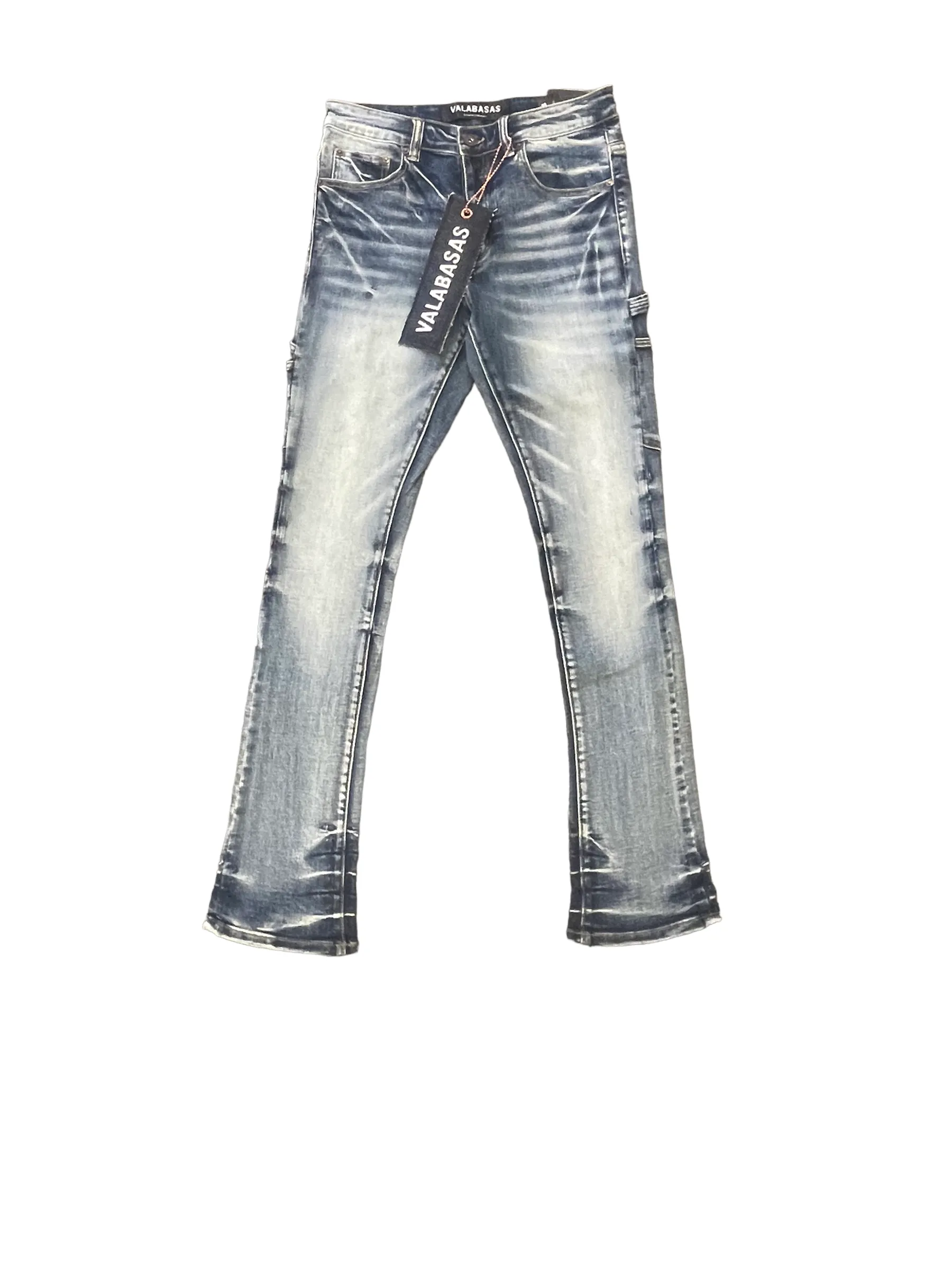 "TATTERED" MEDIUM BLUE VINTAGE STACKED FLARE JEAN sold by valabasas