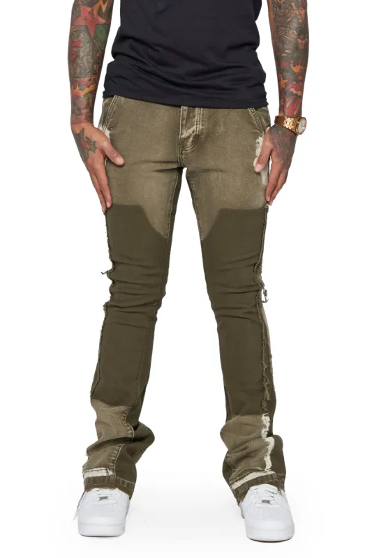 "ALPHA" OLIVE STACKED FLARE JEAN sold by valabasas