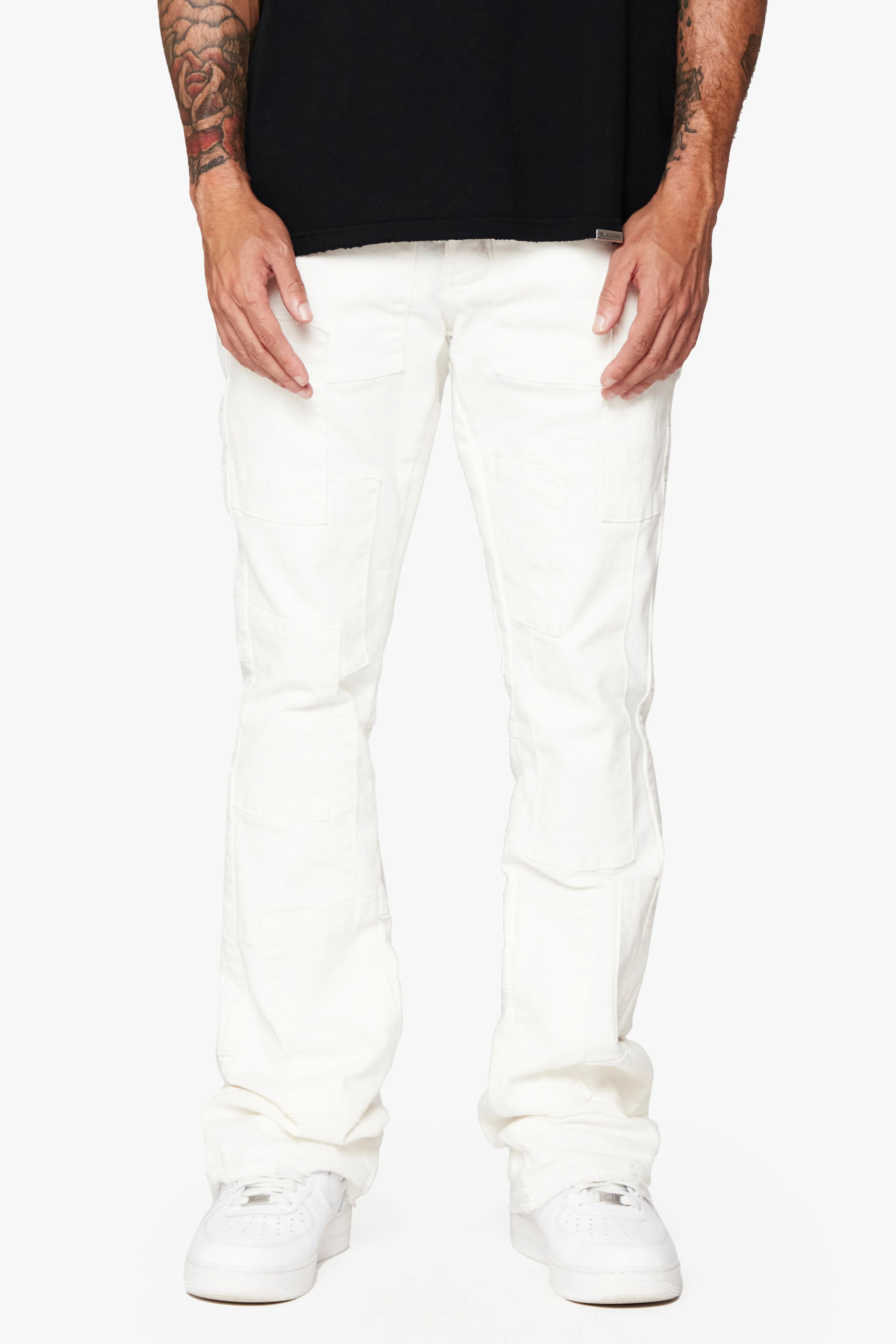 "BRICKS” STACKED DENIM FLARE JEAN WHITE sold by valabasas