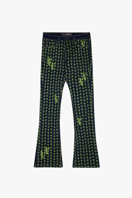 "ASTERISK" INDIGO/GREEN STACKED FLARE sold by valabasas