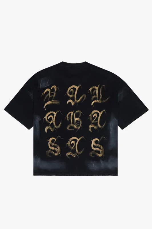 "INKED ELEGANCE" VINTAGE BLACK OVERSIZED TEE sold by valabasas
