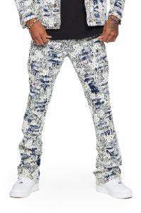 "BLUE MOON" WHITE BLUE STACKED FLARE JEAN sold by valabasas
