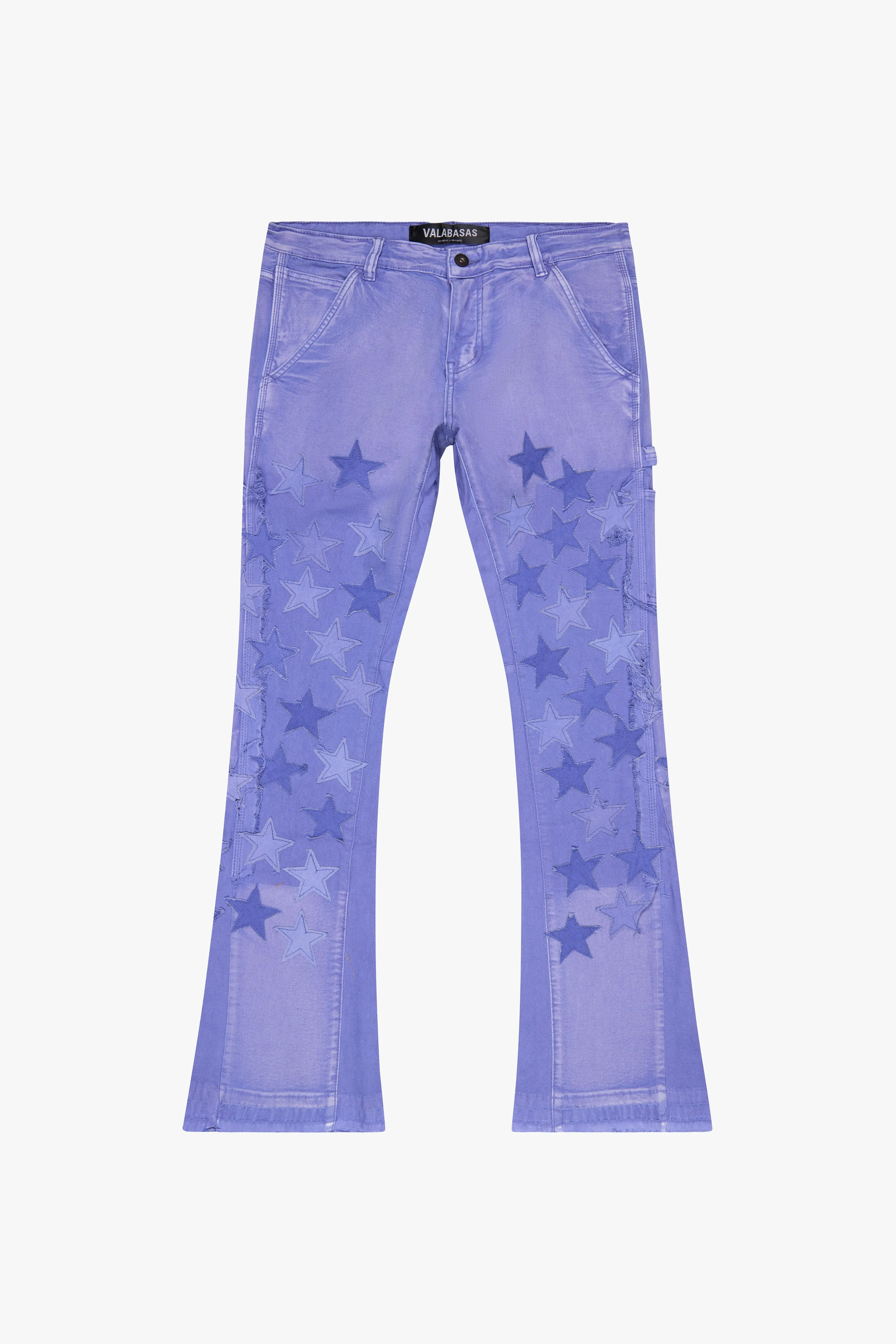 "V-STARS” STACKED FLARE JEAN PURPLE WASHED sold by valabasas
