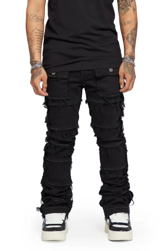 “PHOENIX 2.0” Black Washed Stacked Flare Jean sold by valabasas