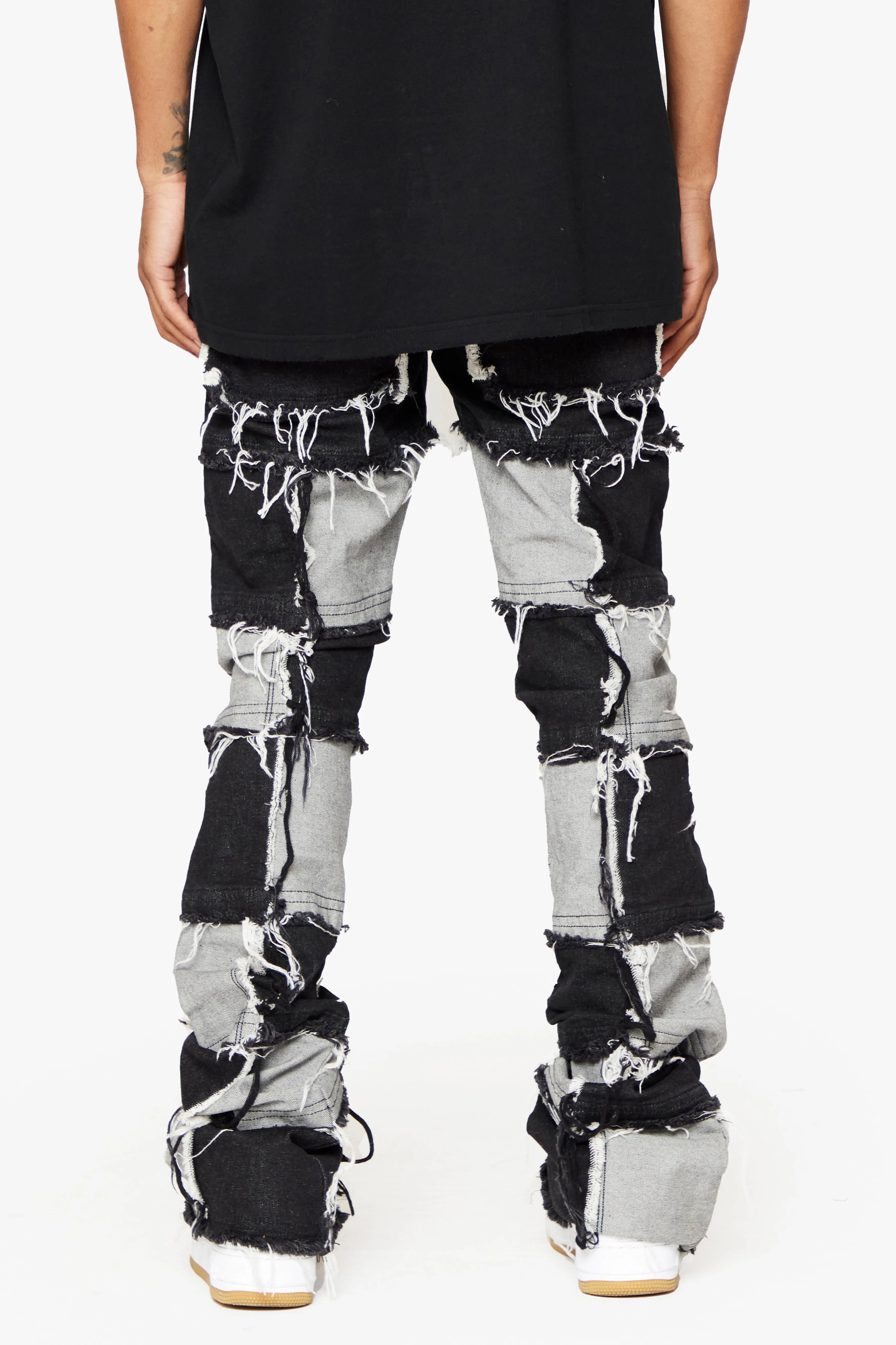 "THREADS” BLACK WHITE STACKED FLARE JEAN sold by valabasas product image thumbnail 3