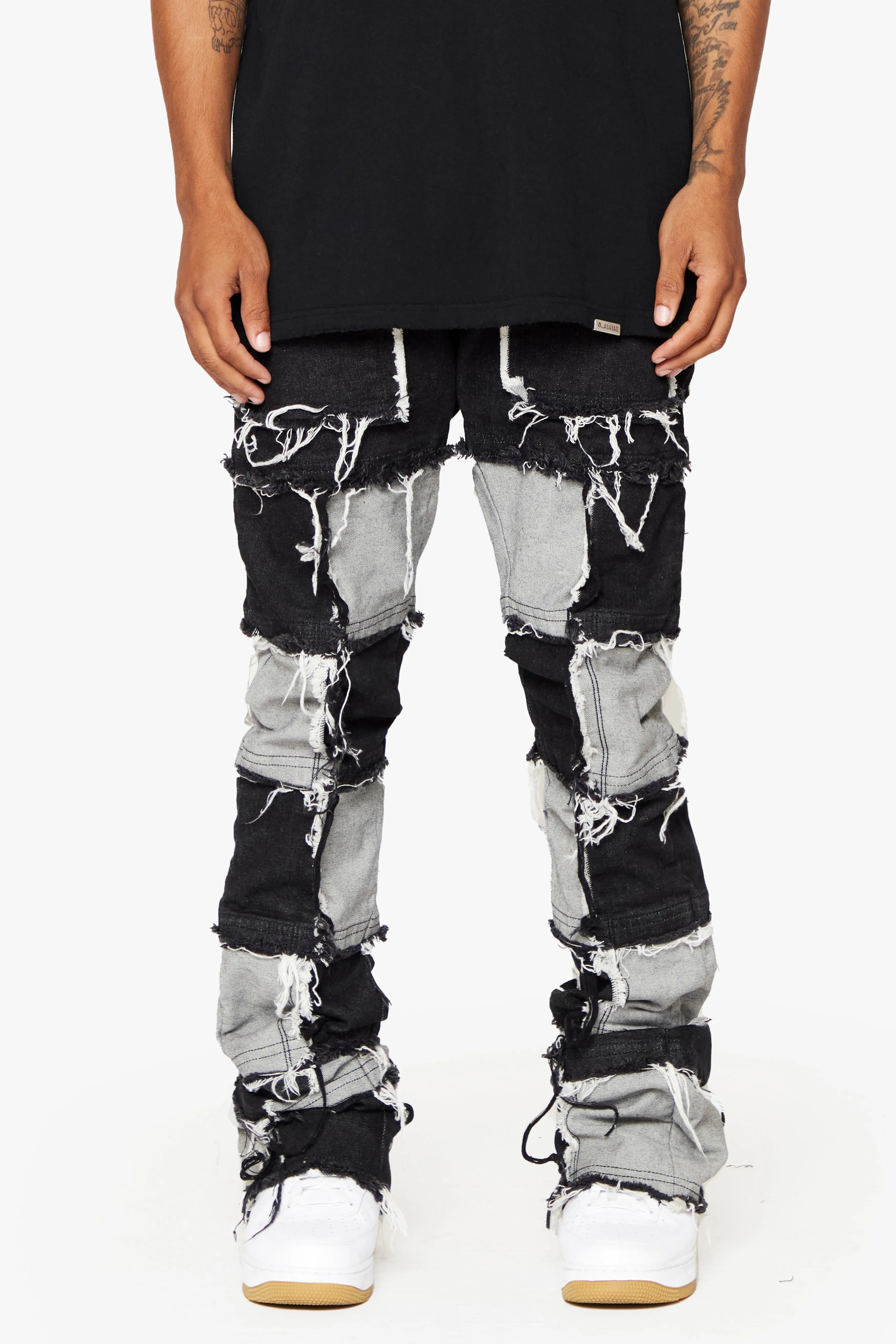 "THREADS” BLACK WHITE STACKED FLARE JEAN sold by valabasas product image thumbnail 2