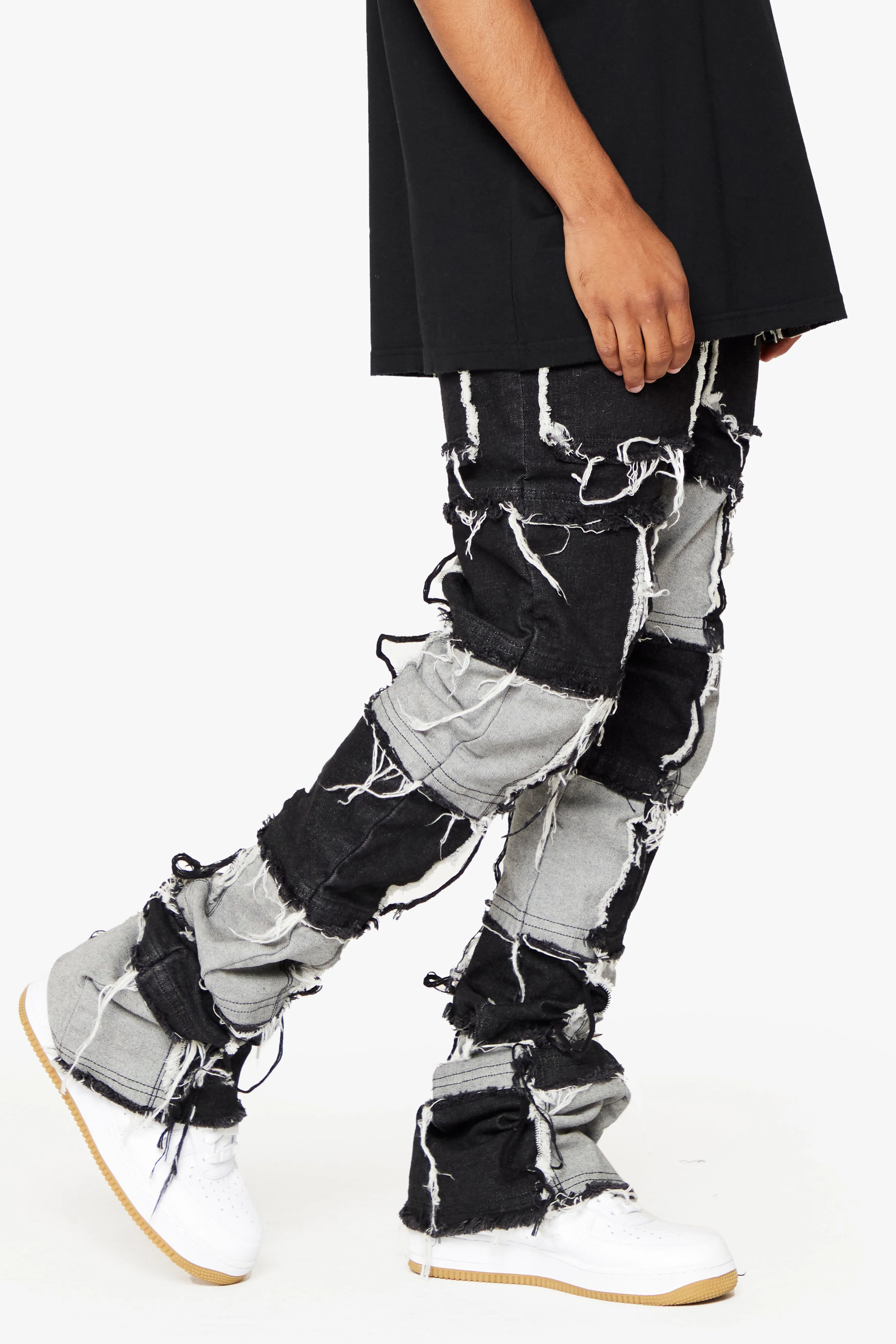 "THREADS” BLACK WHITE STACKED FLARE JEAN sold by valabasas product image thumbnail 4