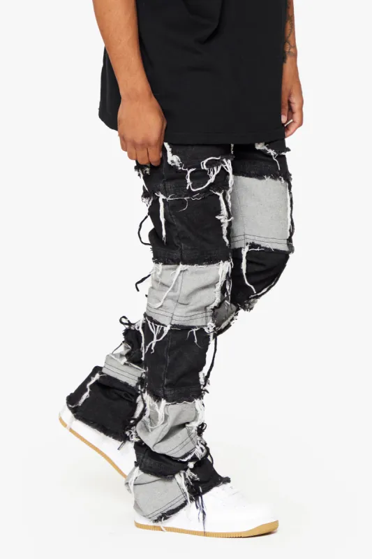 "THREADS” BLACK WHITE STACKED FLARE JEAN sold by valabasas