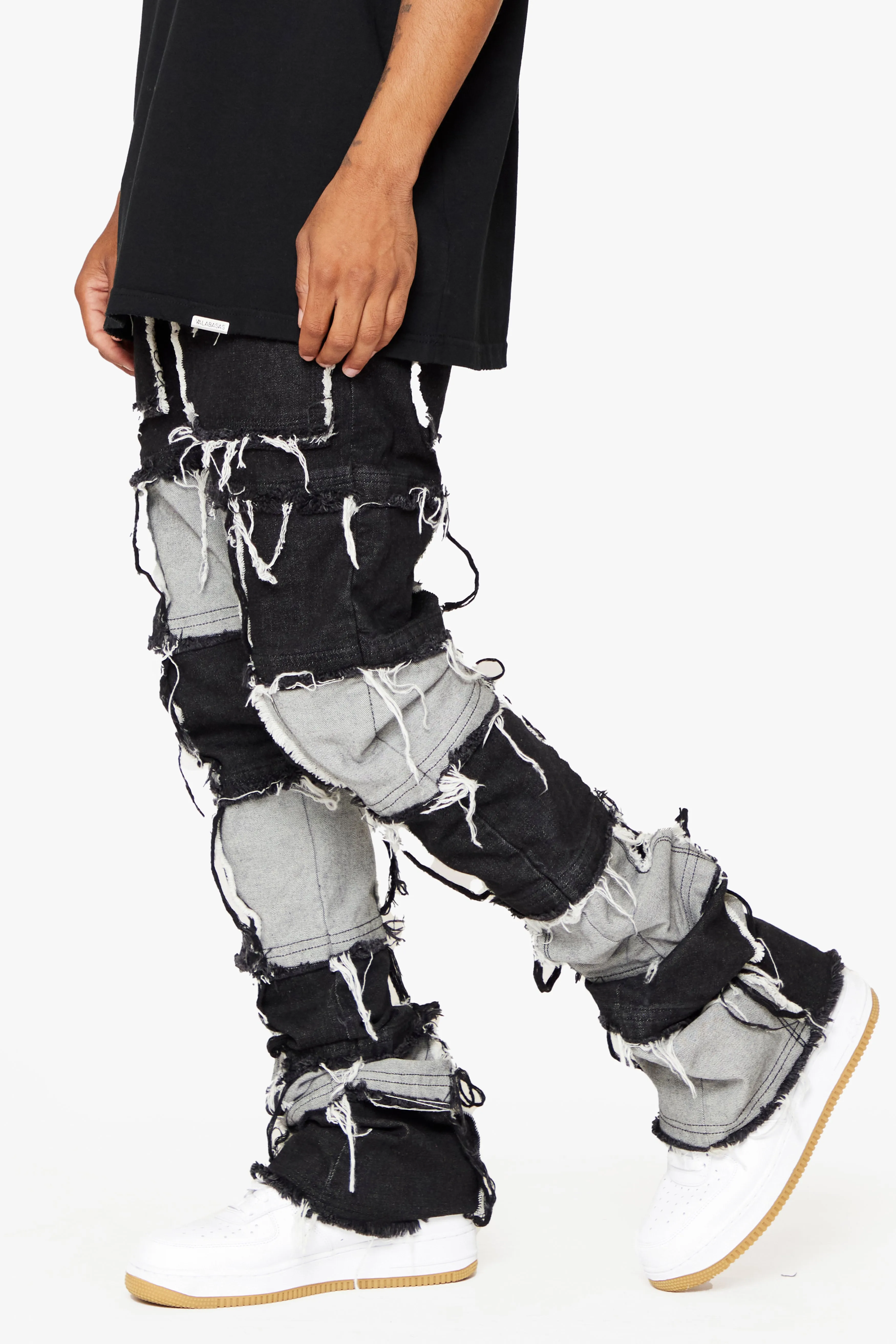 "THREADS” BLACK WHITE STACKED FLARE JEAN sold by valabasas product image thumbnail 5