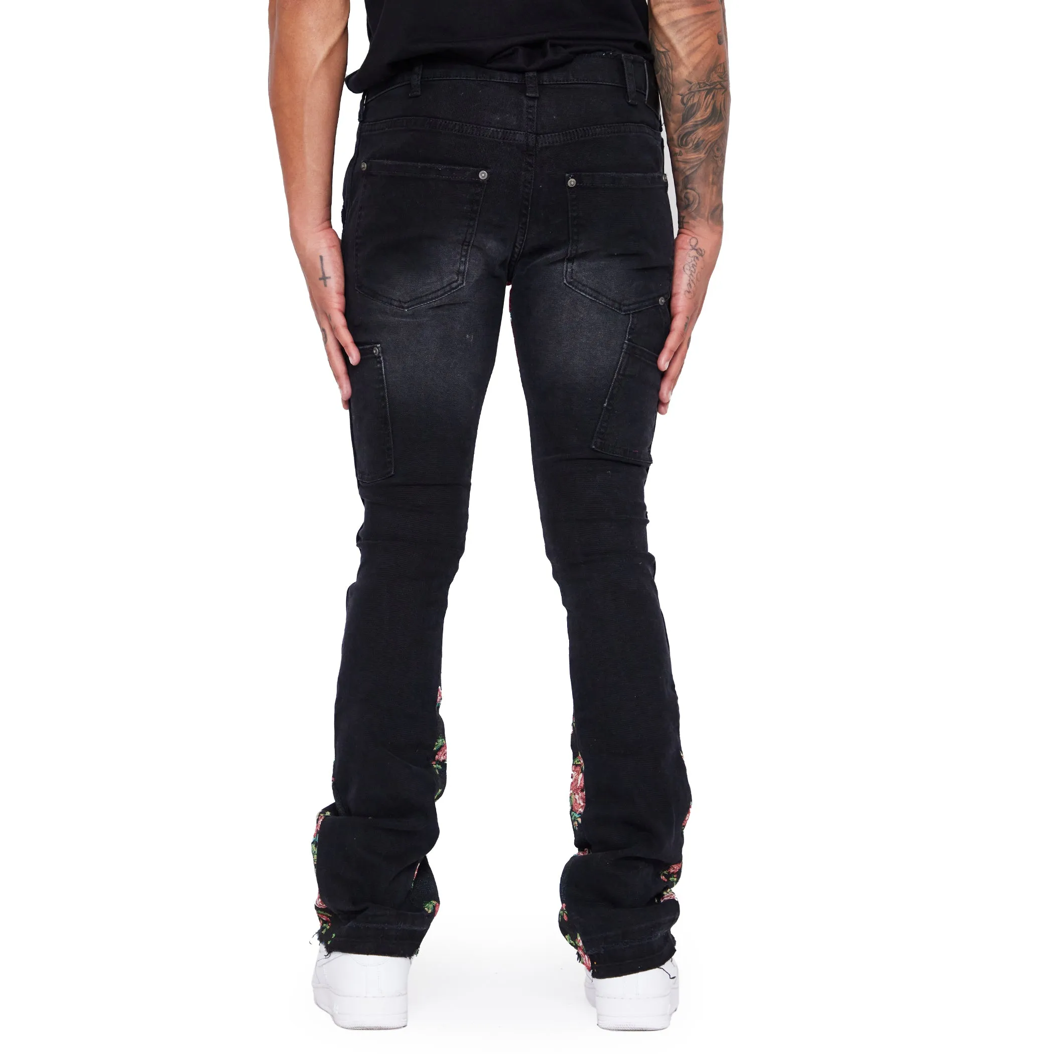 “ALPHA” BLACK JACQUARD STACKED FLARE JEAN sold by valabasas product image thumbnail 4