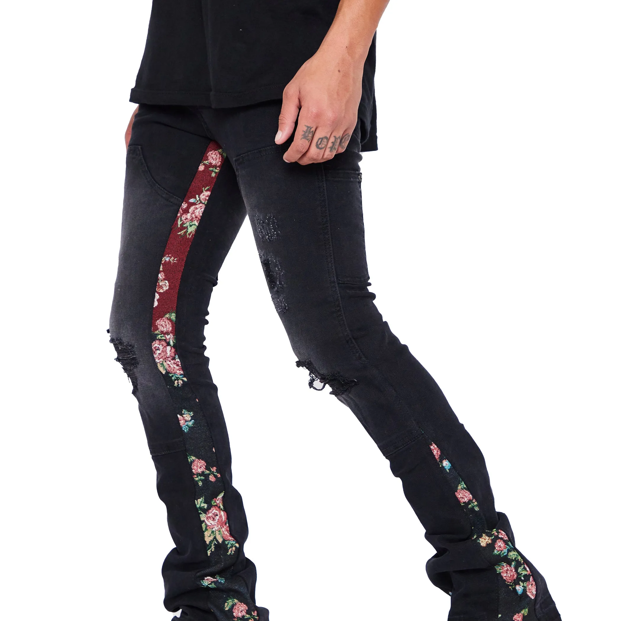 “ALPHA” BLACK JACQUARD STACKED FLARE JEAN sold by valabasas product image thumbnail 2