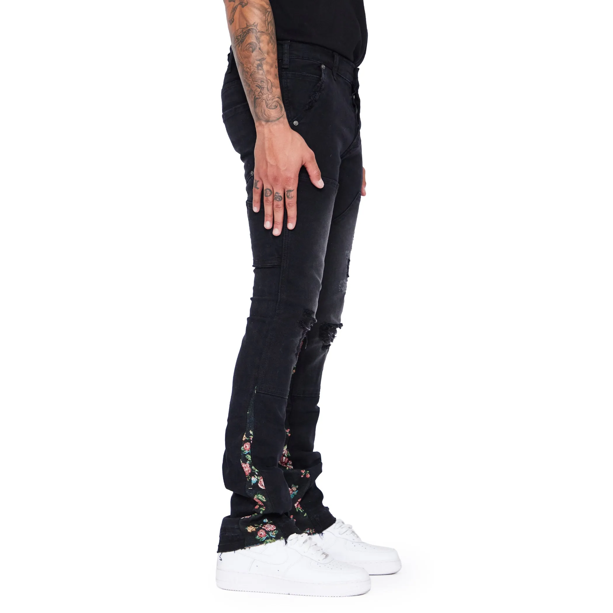 “ALPHA” BLACK JACQUARD STACKED FLARE JEAN sold by valabasas product image thumbnail 3